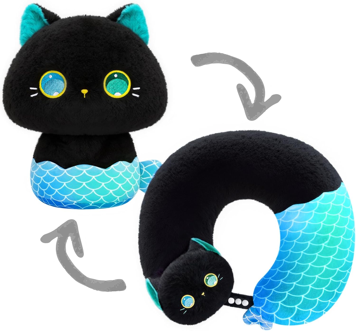 Caaaat 2-in-1 Reversible Travel Pillow with Cute Cat Plush Design