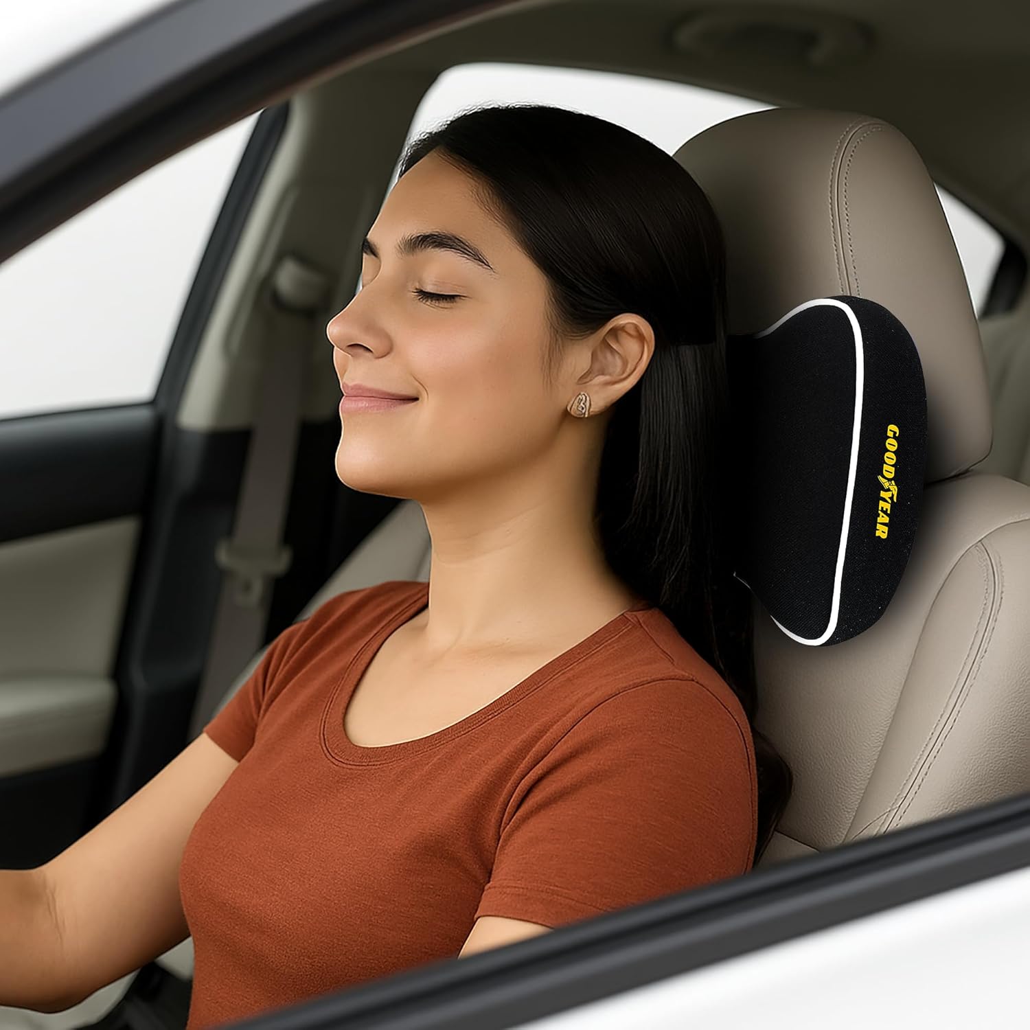 Goodyear Car Neck Pillow with Adjustable Strap and Memory Foam Support