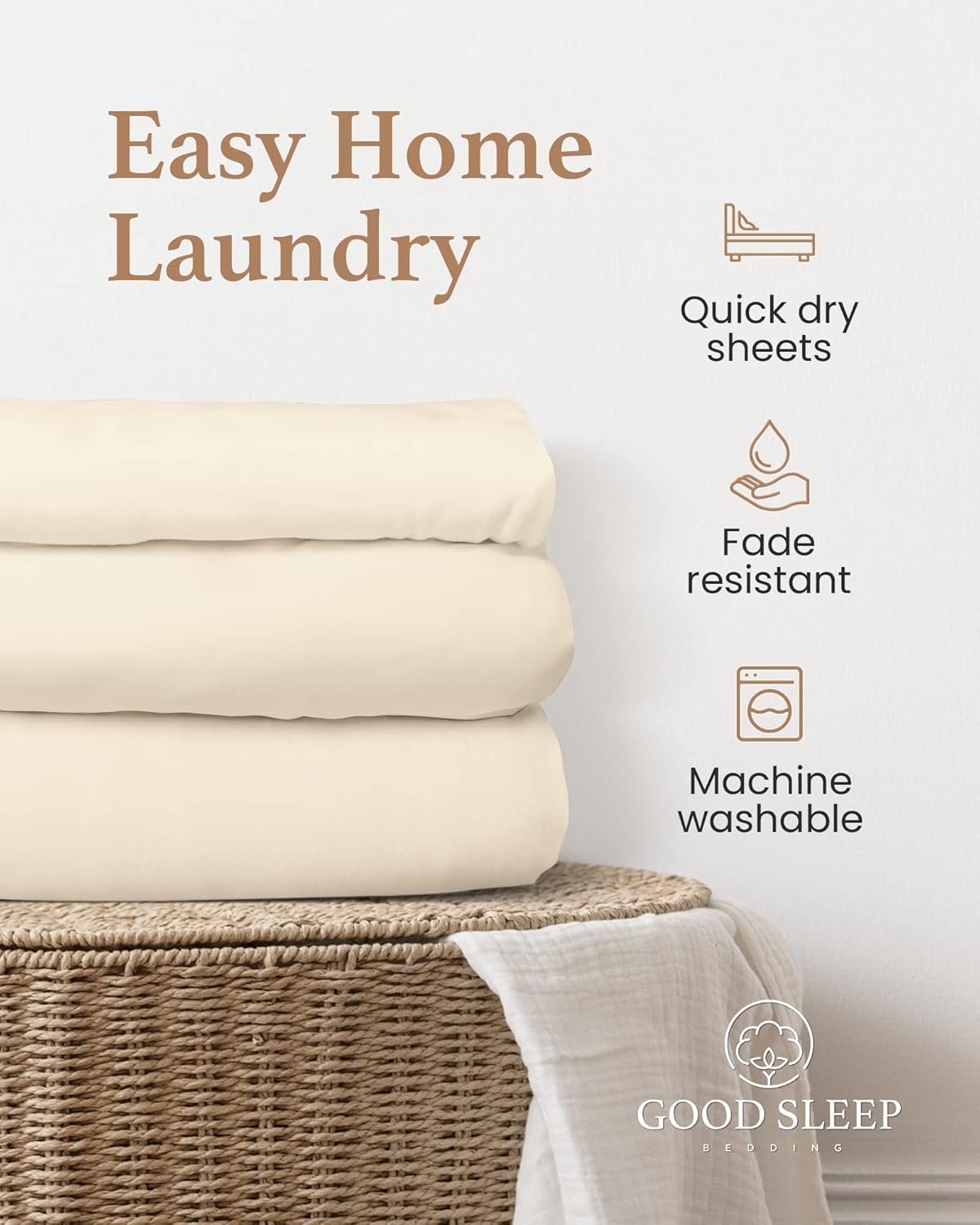 Good Sleep Bedding Queen Fitted Sheet Ivory 800 TC 16 Deep