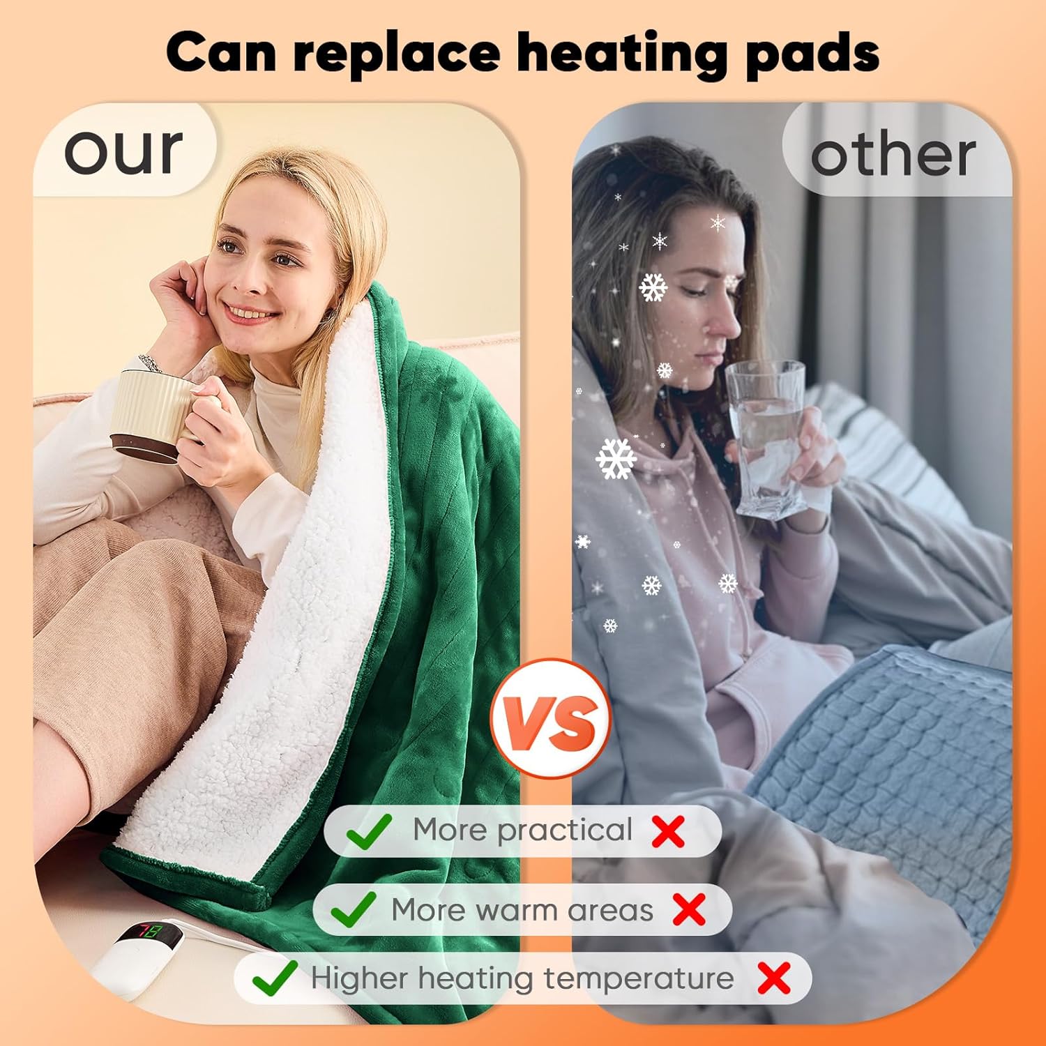 Greenoak Heated Blanket 62x84 10 Heat Levels Auto-Off Safety