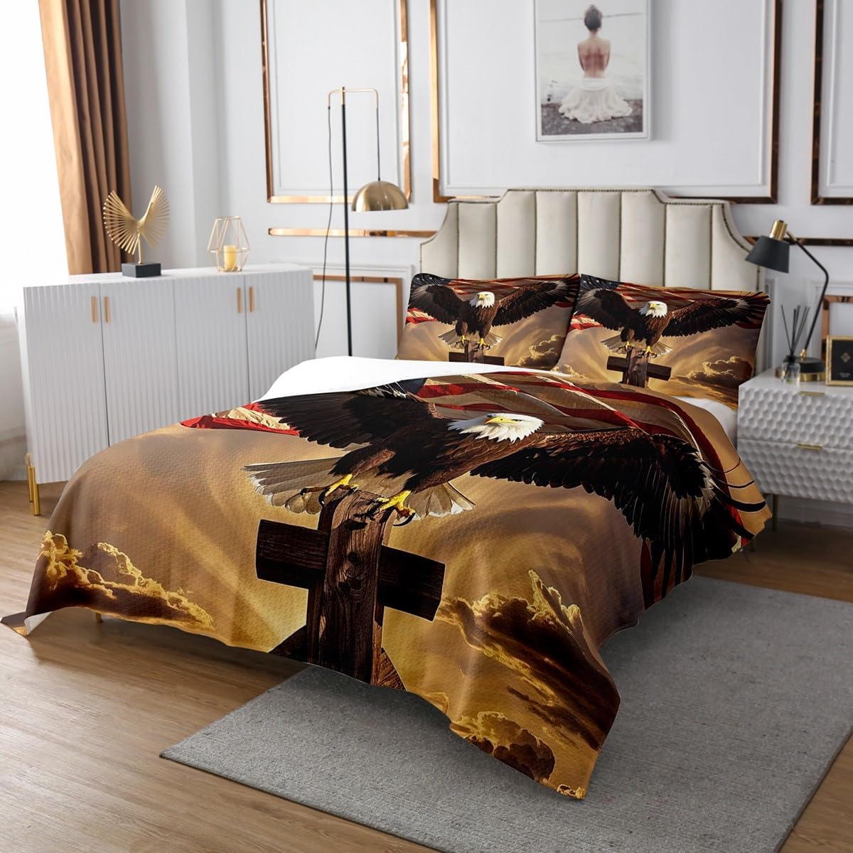 Erosebridal Eagle Quilt Set 4th of July Bedding Queen Size