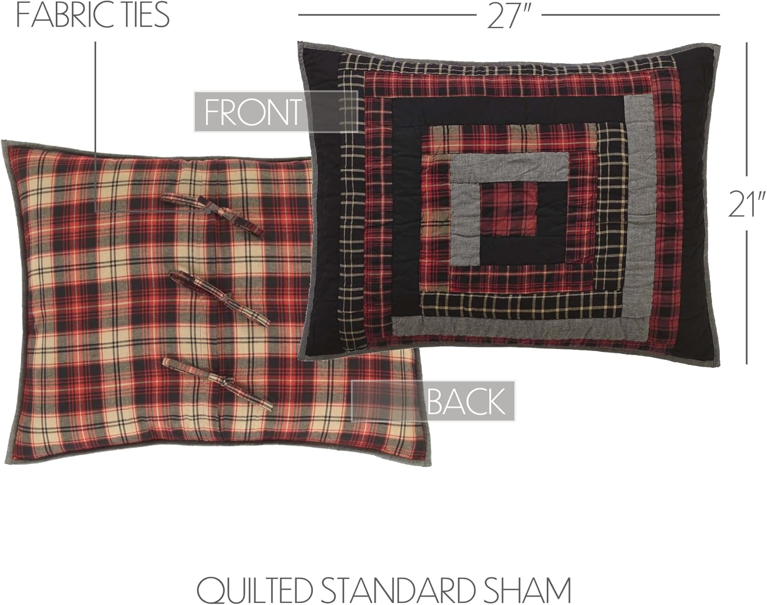 VHC Brands Rustic Cumberland Red Pillow Sham 21x27 1