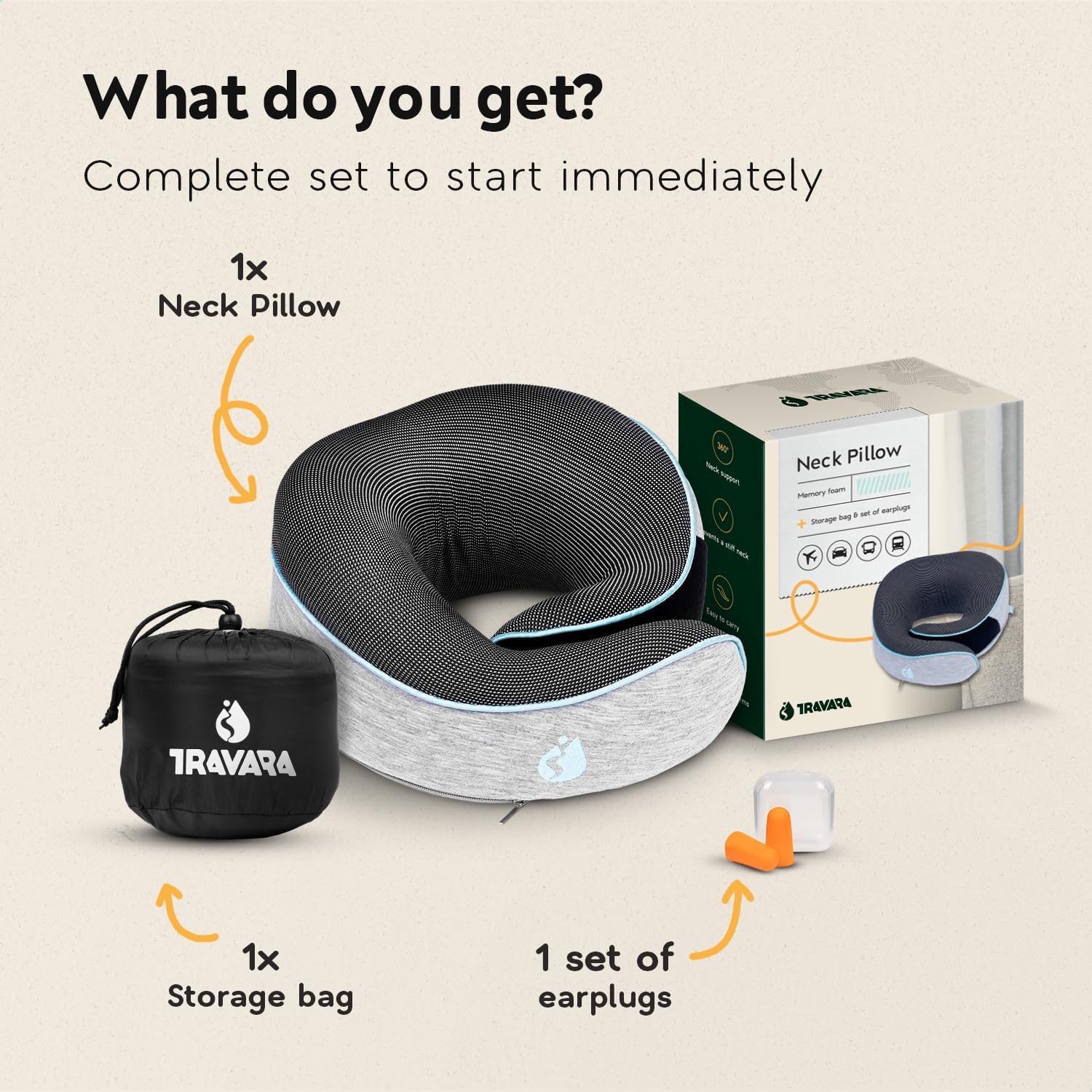 TRAVARA Memory Foam Neck Pillow for Airplanes