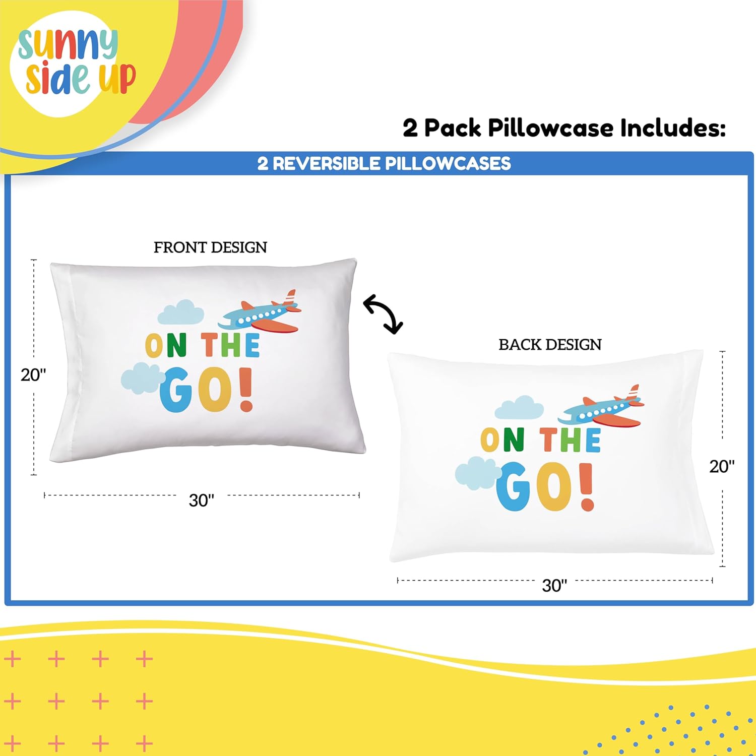 Sunny Side Up Reversible Pillowcases 2 Pack Cars Planes Design