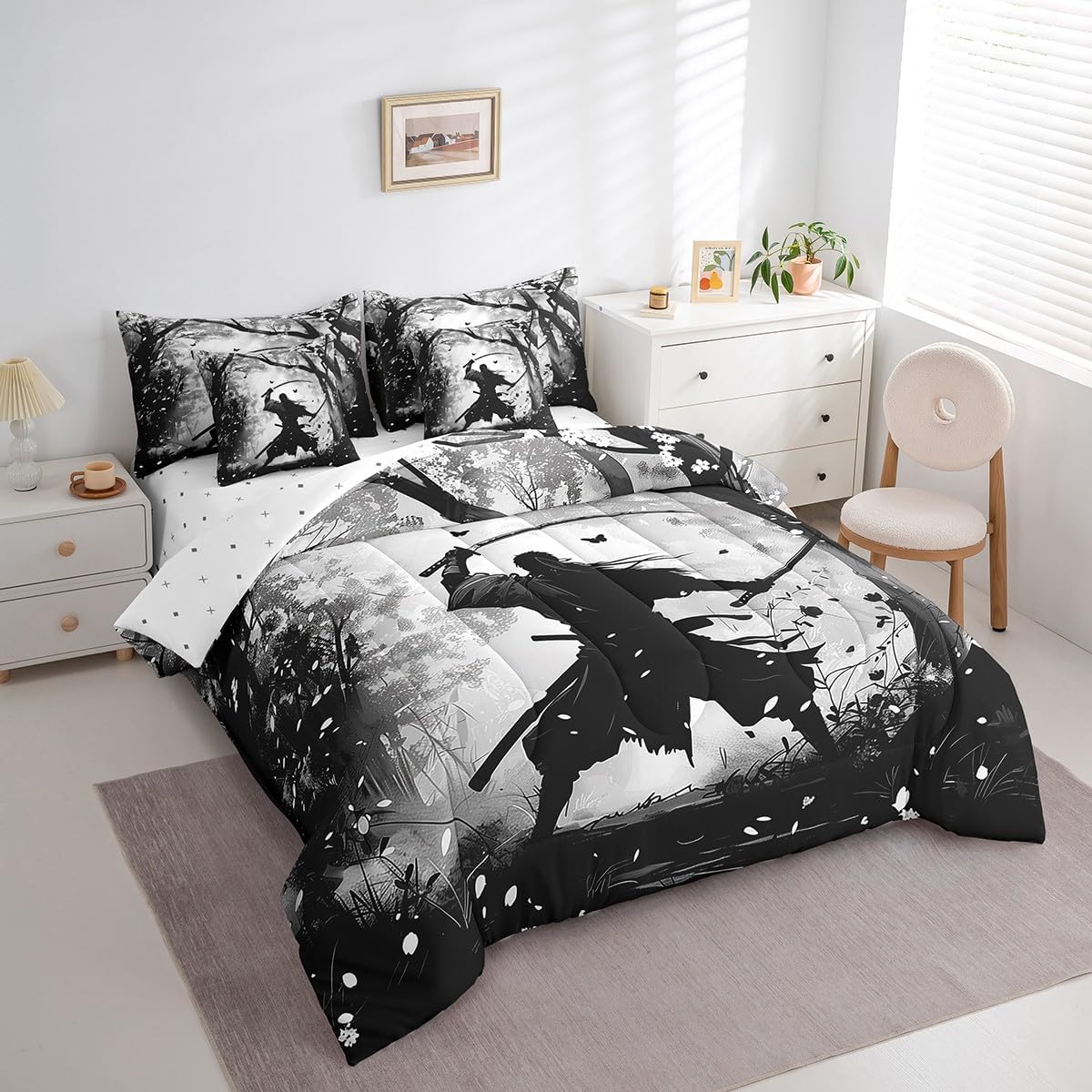 Erosebridal 7-Piece Samurai Print Comforter Set