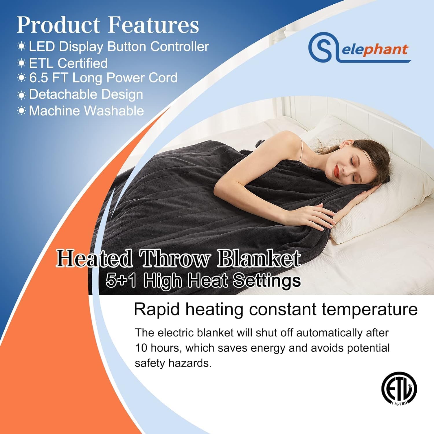 SELEPHANT Heated Blanket 62x84 Electric Throw with 51 Heat Settings