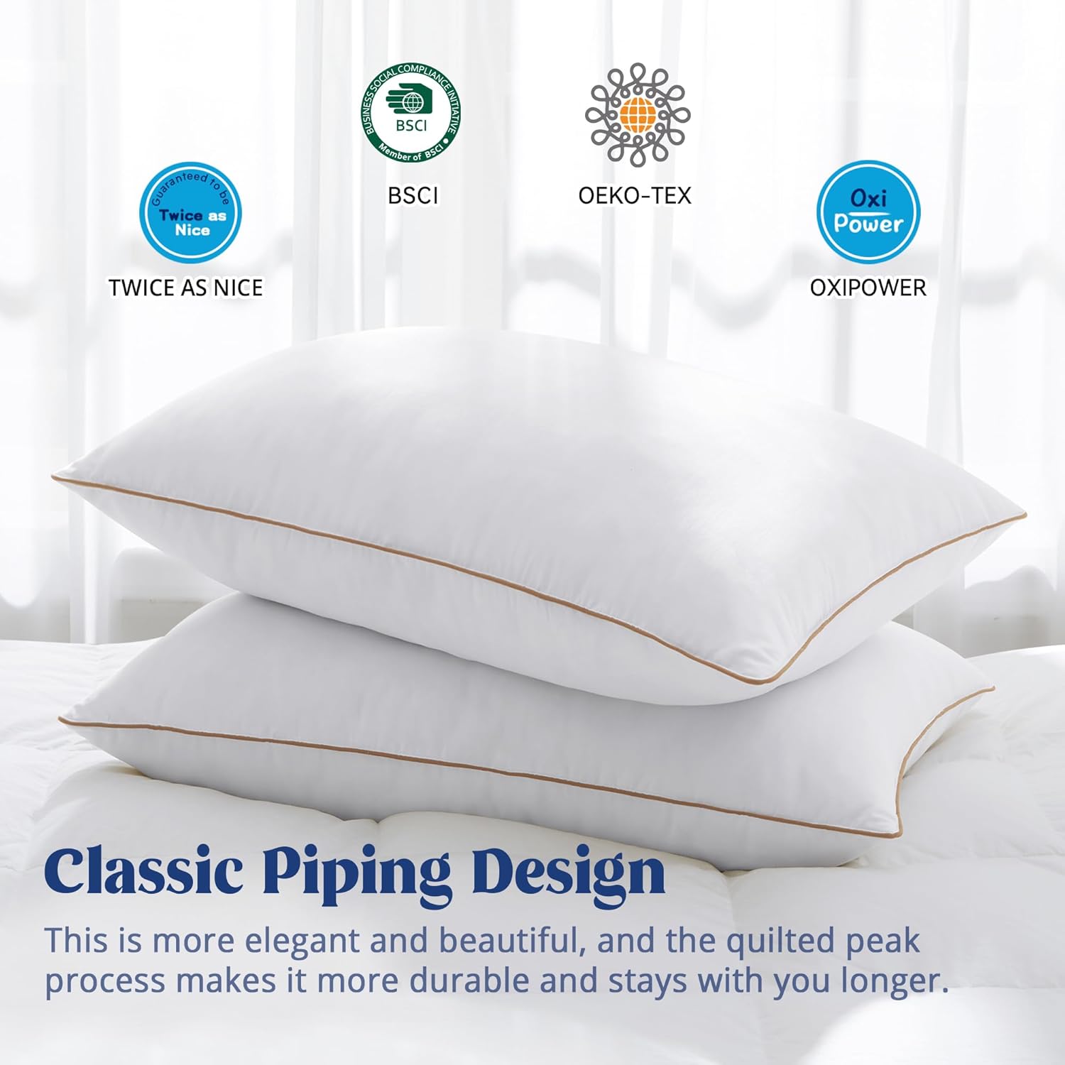 Puredown Goose Feather Down Pillows Queen Size Set of 2 1