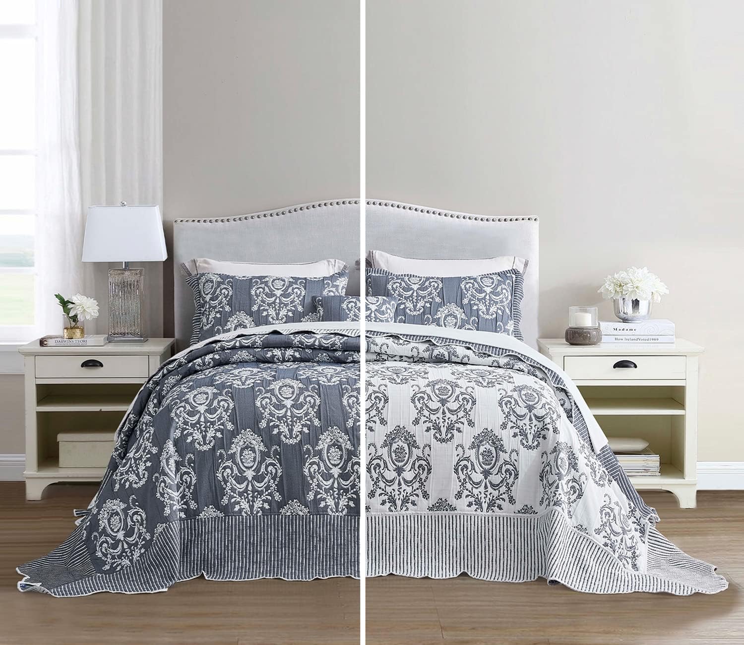 HZ HY Oversized King Bedspread 138x122 Dark Blue Jacquard Design