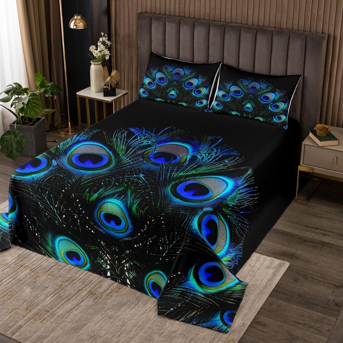 Erosebridal Peacock Feather Bedspread Set for Kids