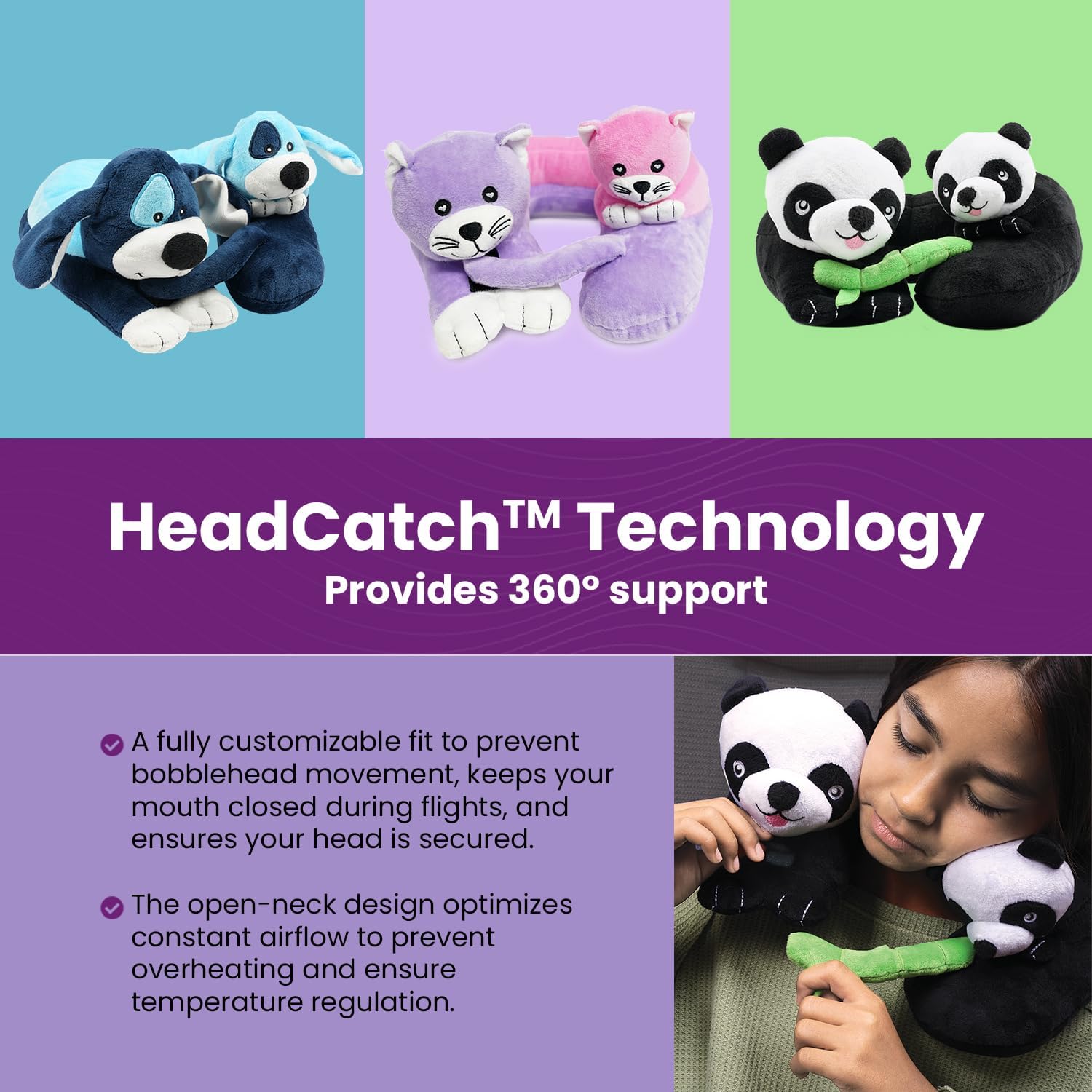 Cabeau Kids Travel Pillow Kitten Design 360 Comfort