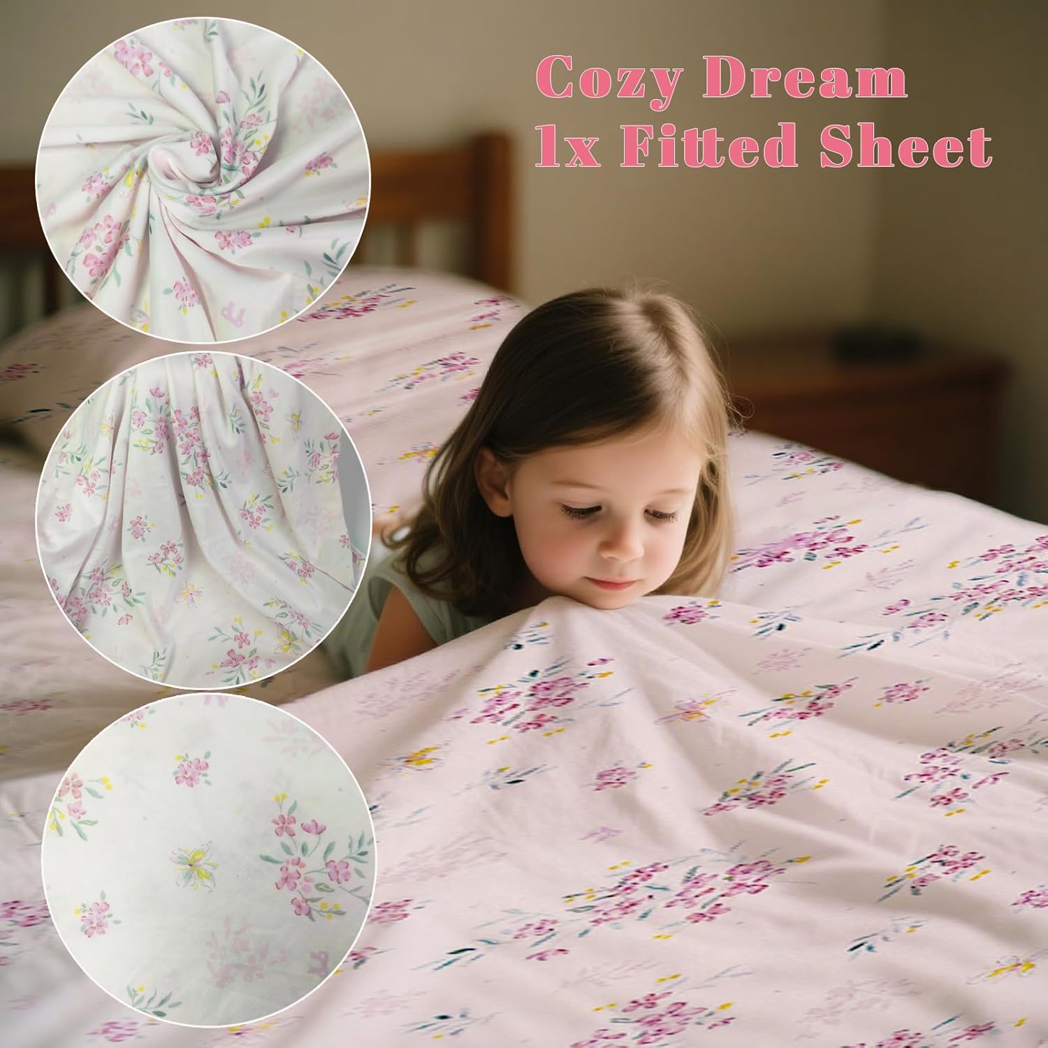 MorroMorn Twin Fitted Sheet - Pink Flowers 38x75x20in
