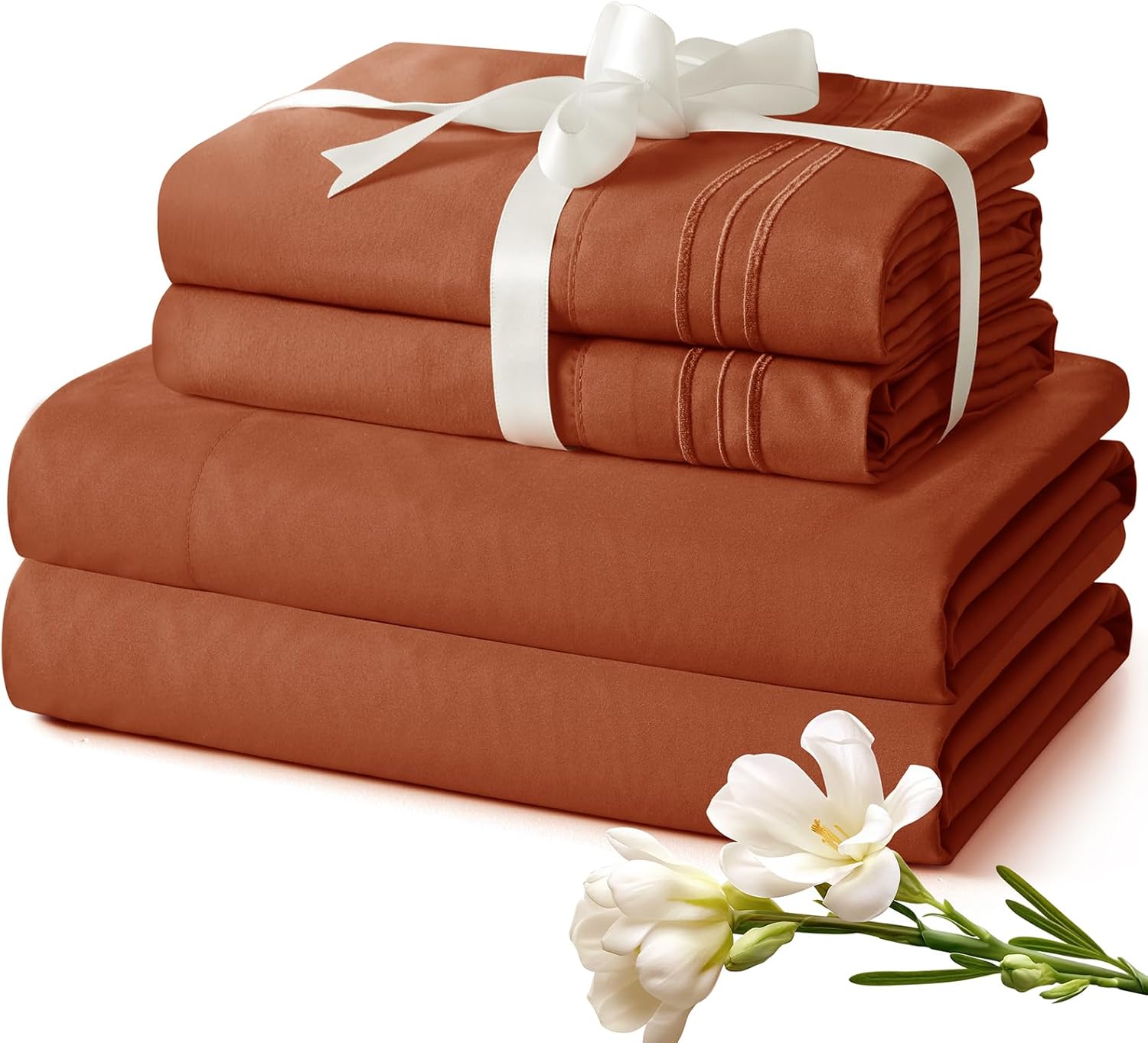 Aormenzy Extra Deep King Sheets - 4 Piece Burnt Orange Set