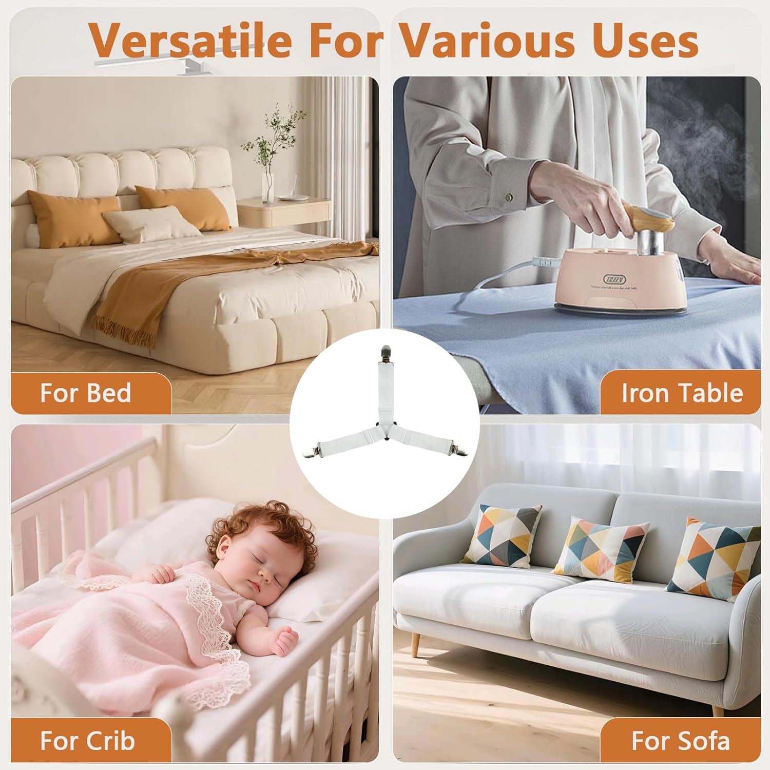 4PCS Sheet Straps with Metal Clips for Bed Corners