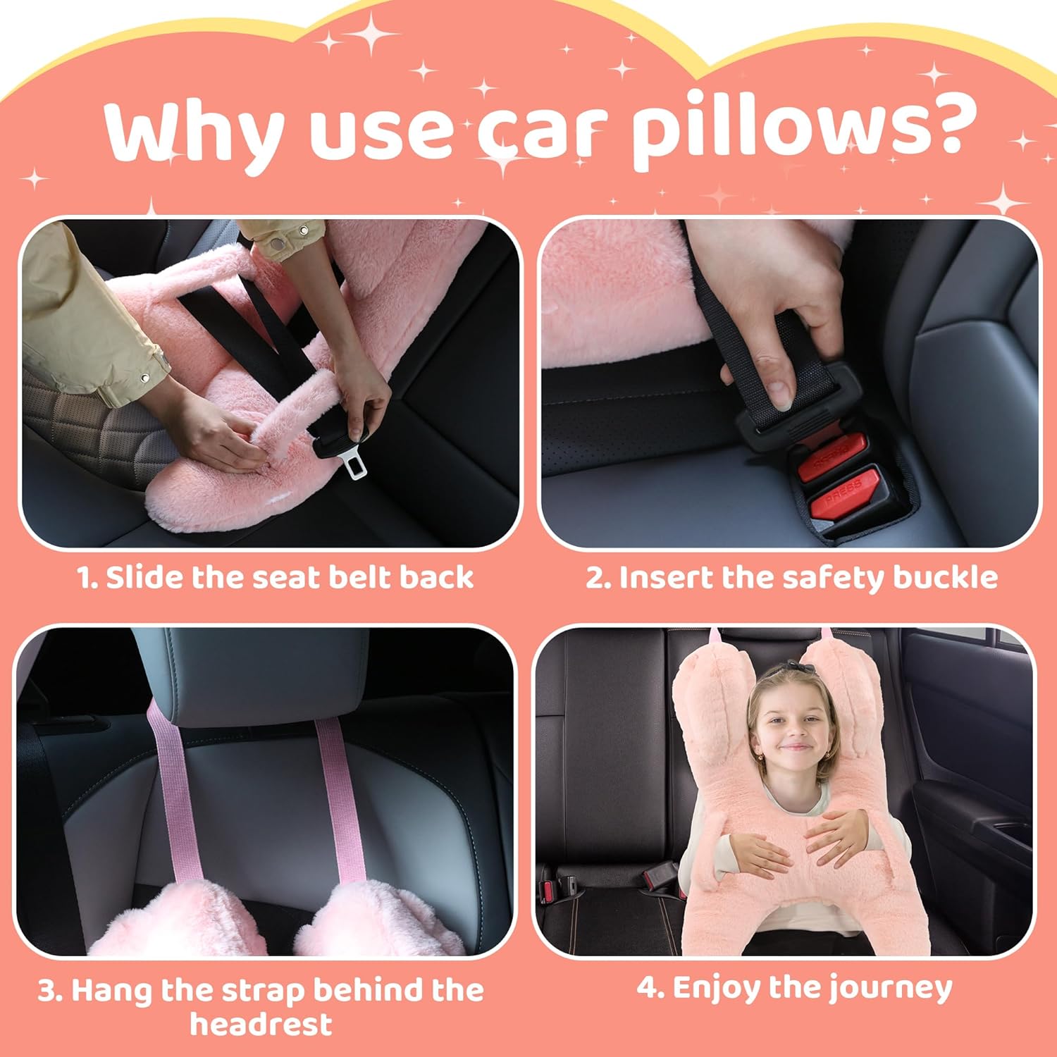 ROYALAY Kids Car Pillow with Handles and Head Support 1