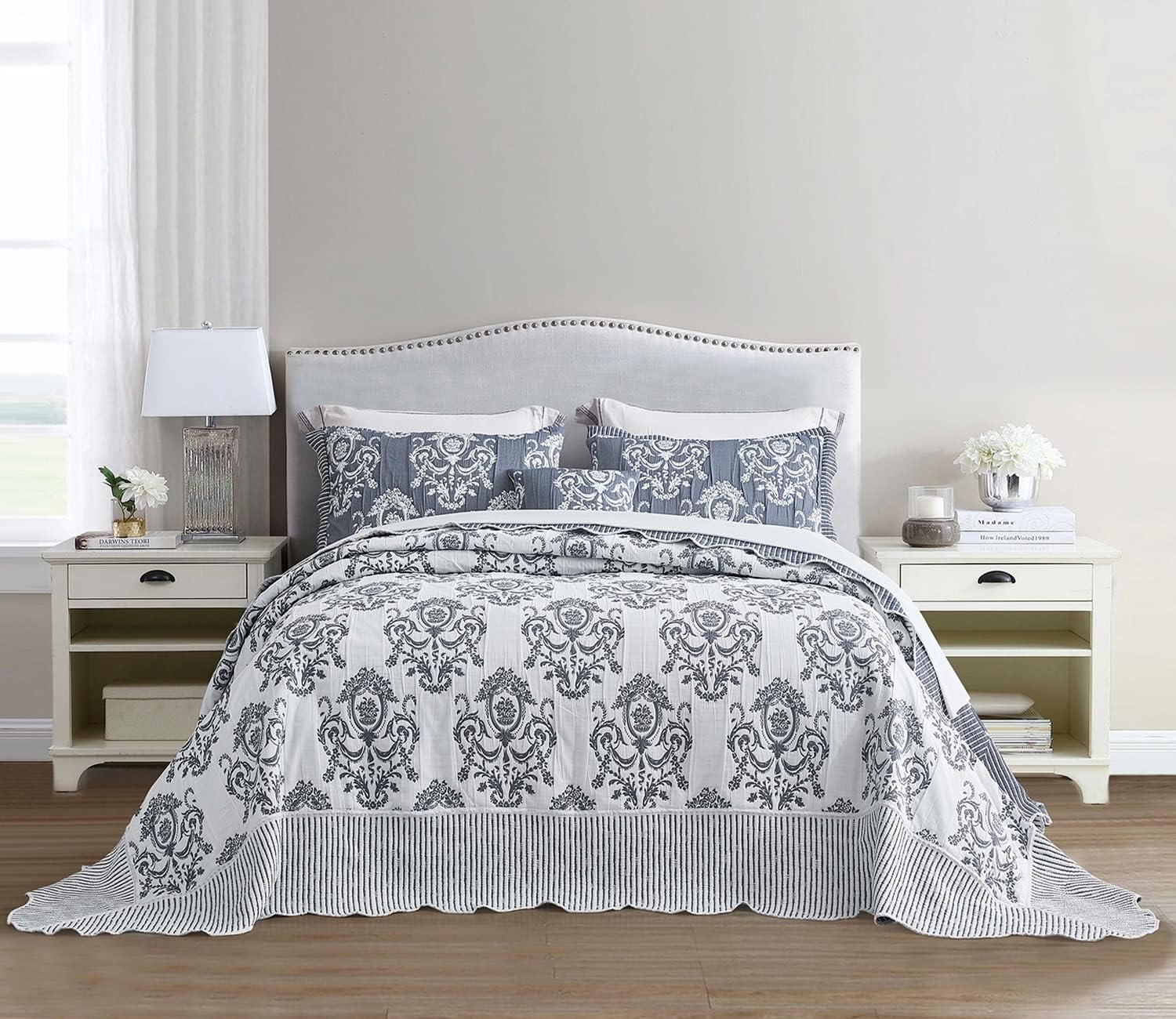 HZ HY Oversized King Bedspread 138x122 Dark Blue Jacquard Design