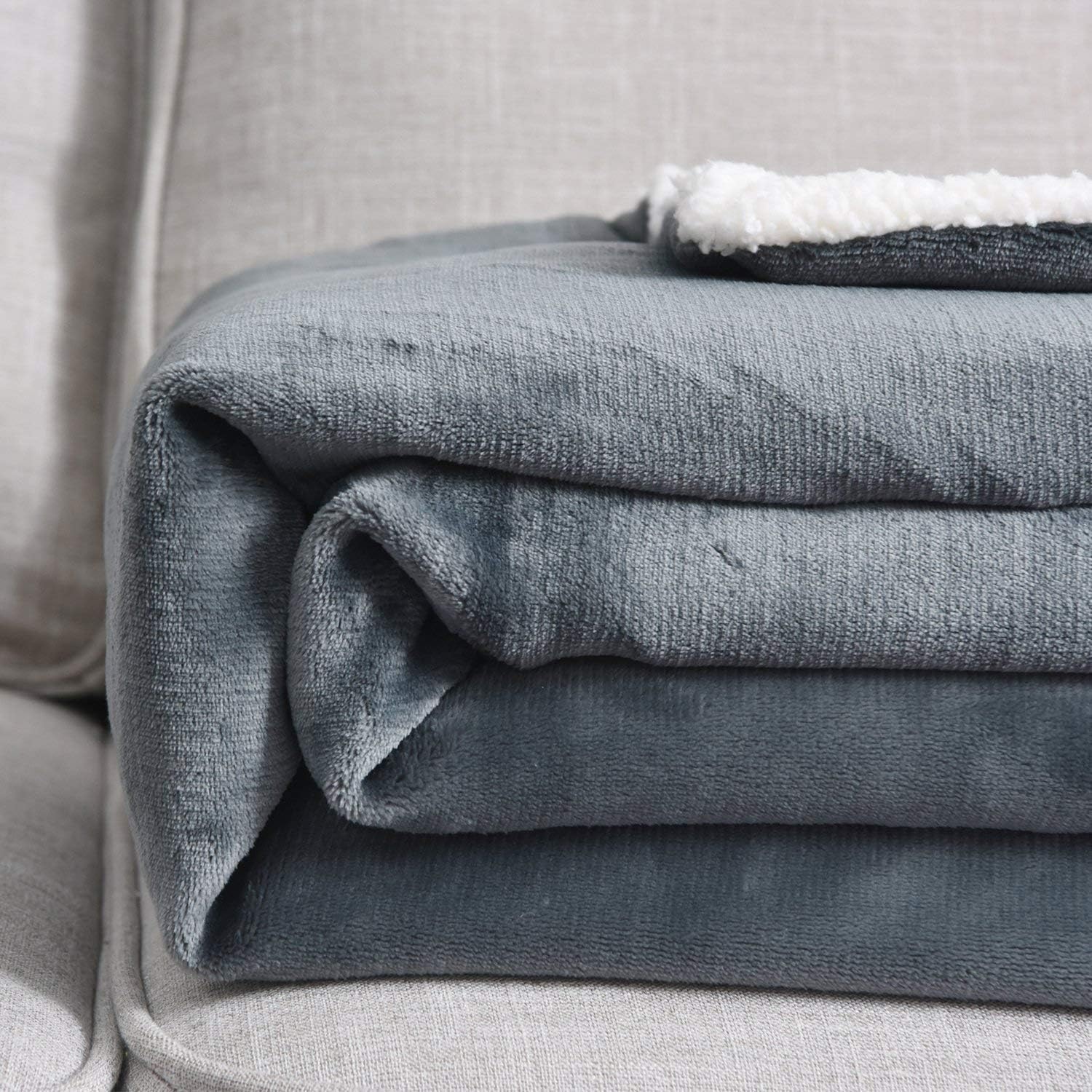 NANPIPER Grey Sherpa Blanket Twin 60x80 Reversible Plush