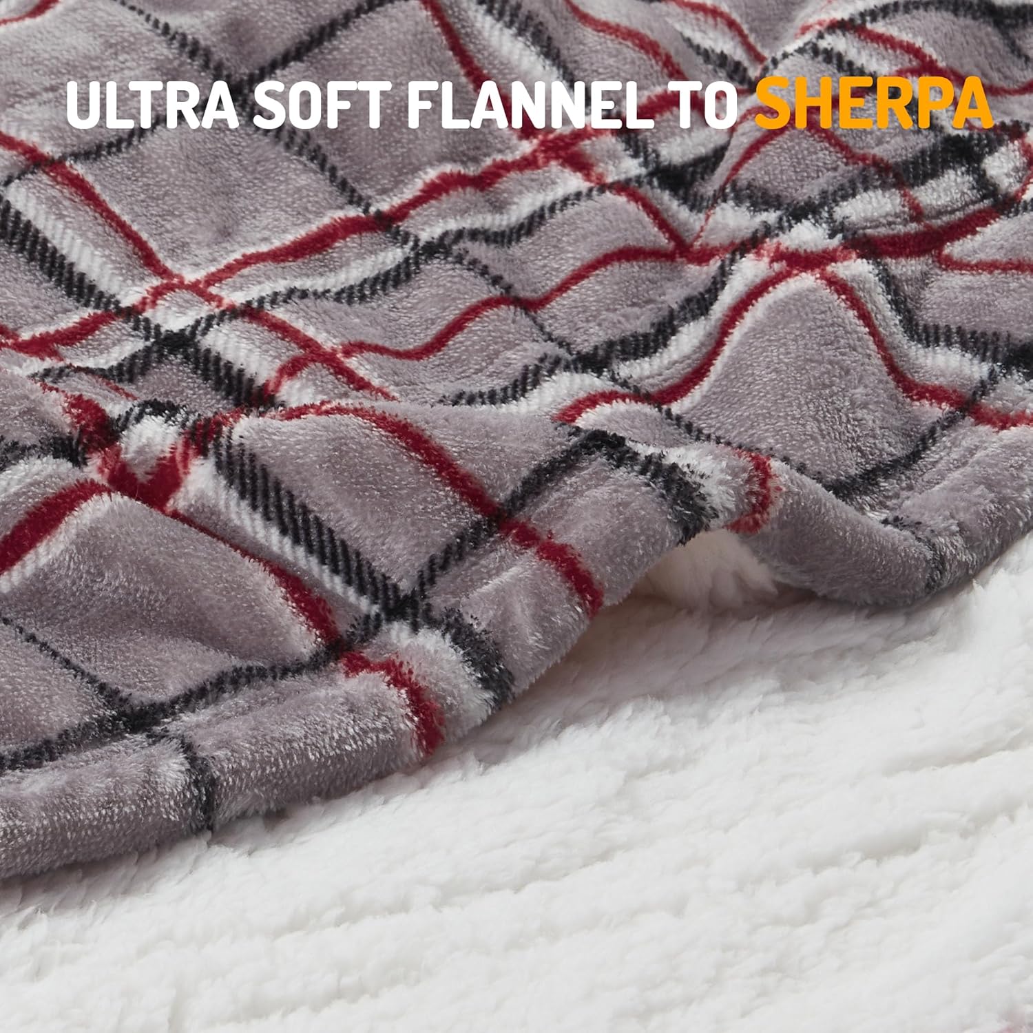 Degrees of Comfort Heated Sherpa Wrap Shawl - Reversible Grey Plaid