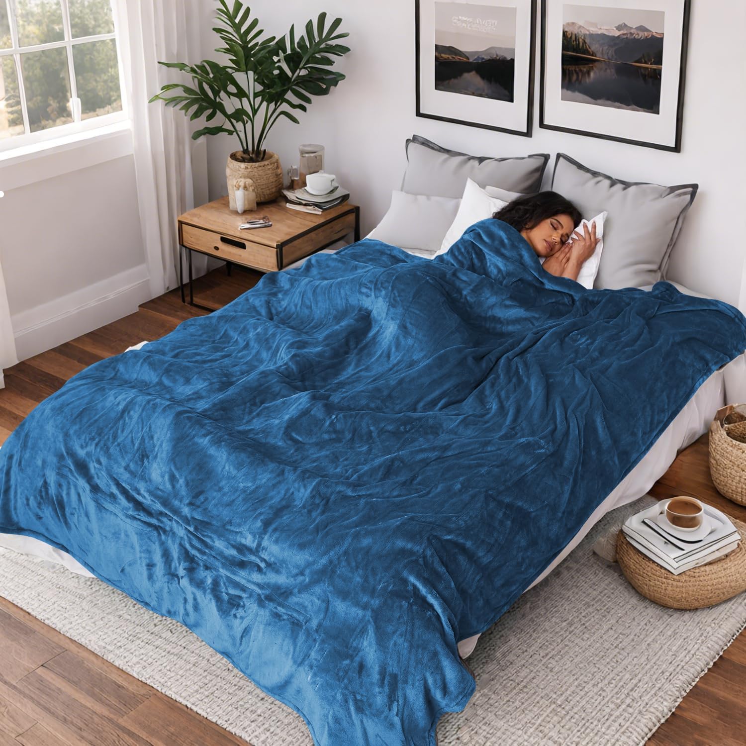 Minervada Electric Heated Blanket Twin 62x84 Flannel Warm Blue