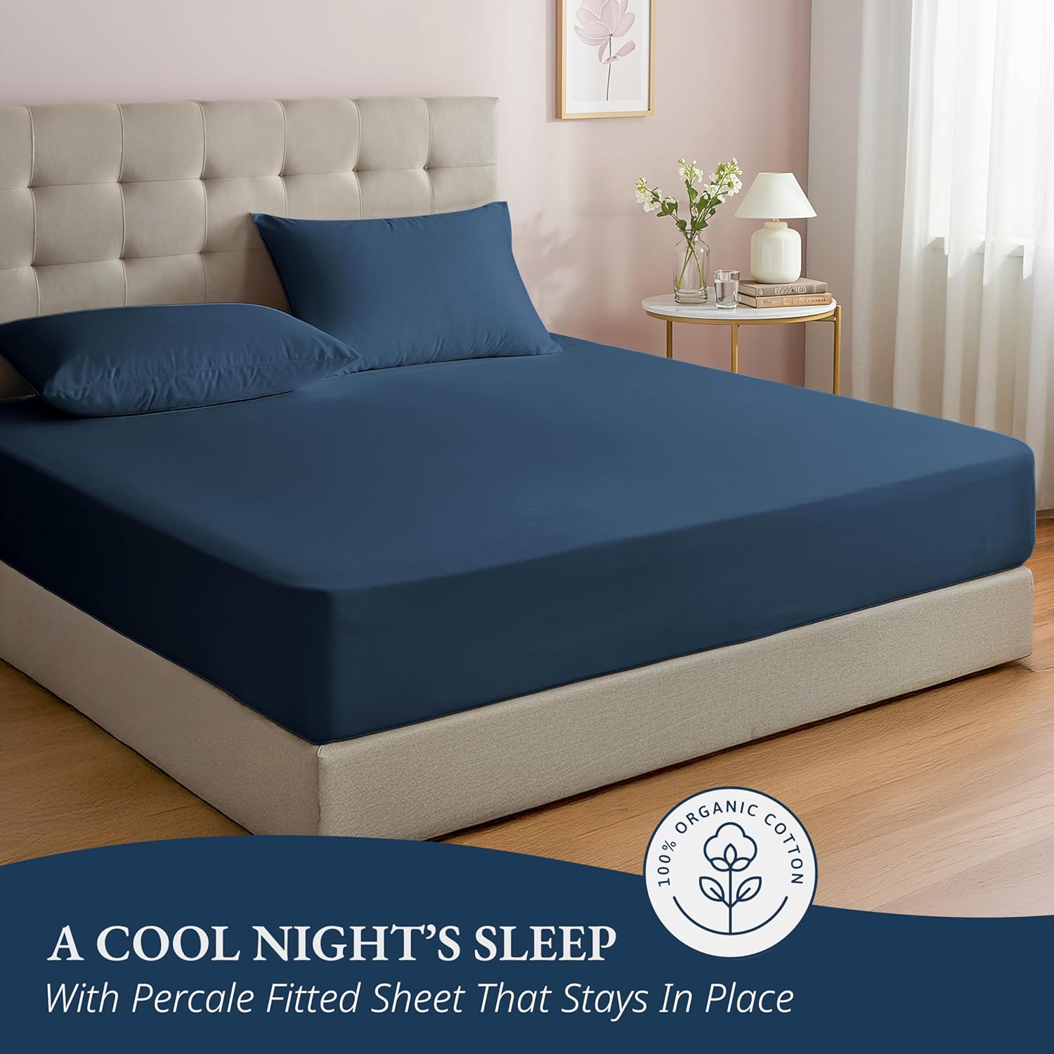 Lane Linen 100 Organic Cotton Twin Fitted Sheet Set - Estate Blue
