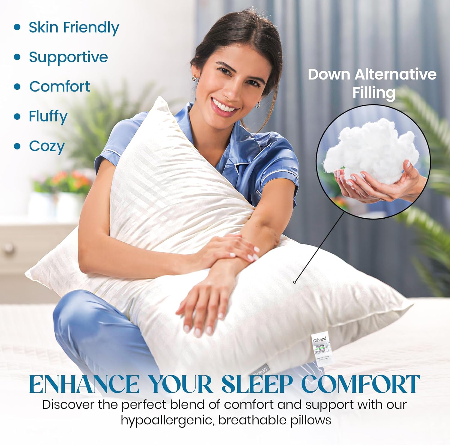 OFNEED Queen Size Pillows Set of 2 Down Alternative