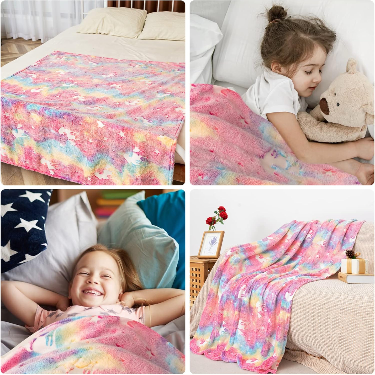 Glow in the Dark Unicorn Blanket 50x60 inch Flannel