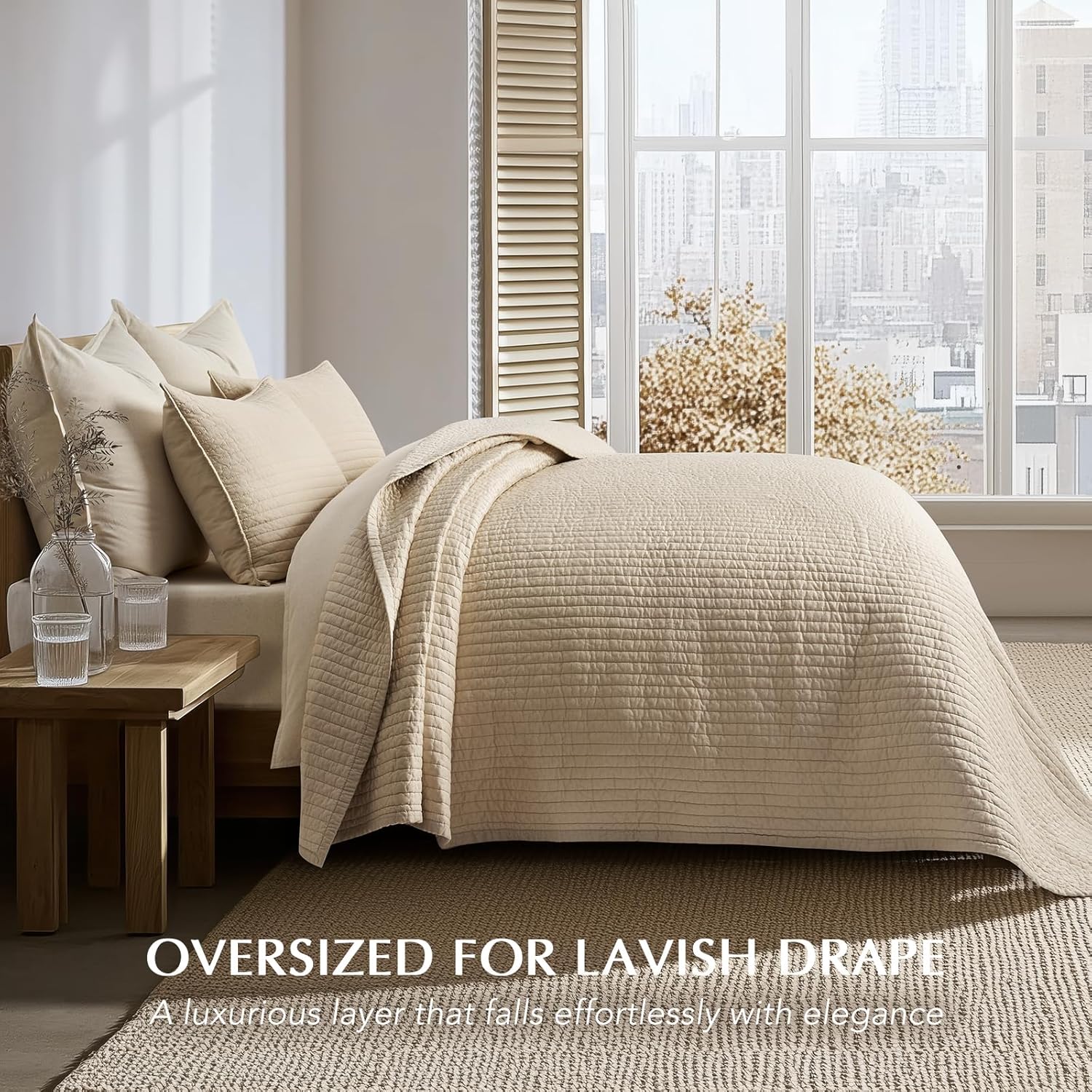 EVERGRACEHOME Cotton Sateen Quilt Set Queen Size