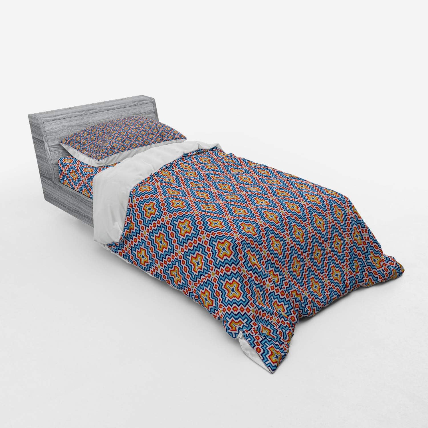 Ambesonne Aztec Bedding Set Twin XL Apricot Red Sky Blue