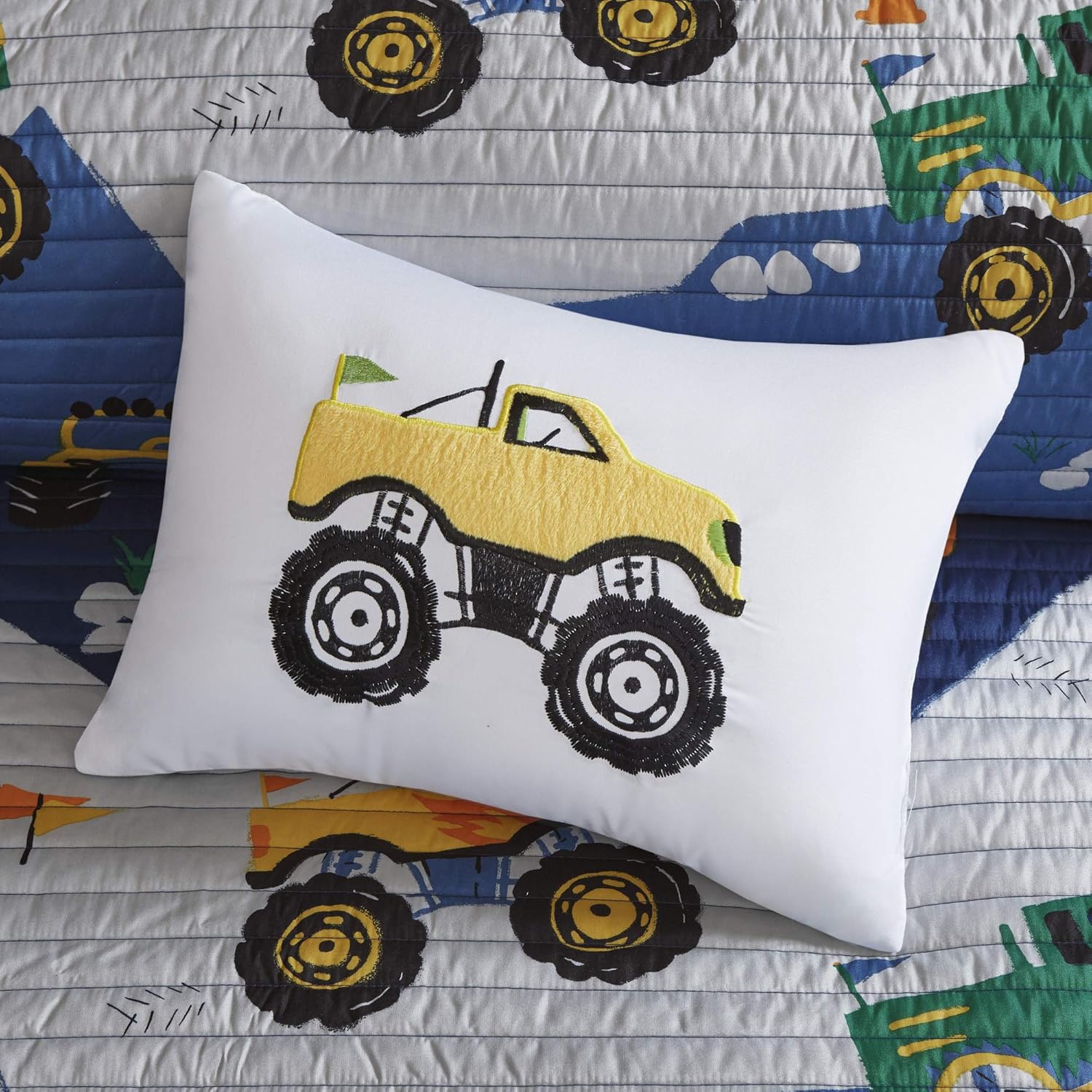 Mi Zone Kids Reversible Quilt Set with Big Wheel Monster Trucks Design