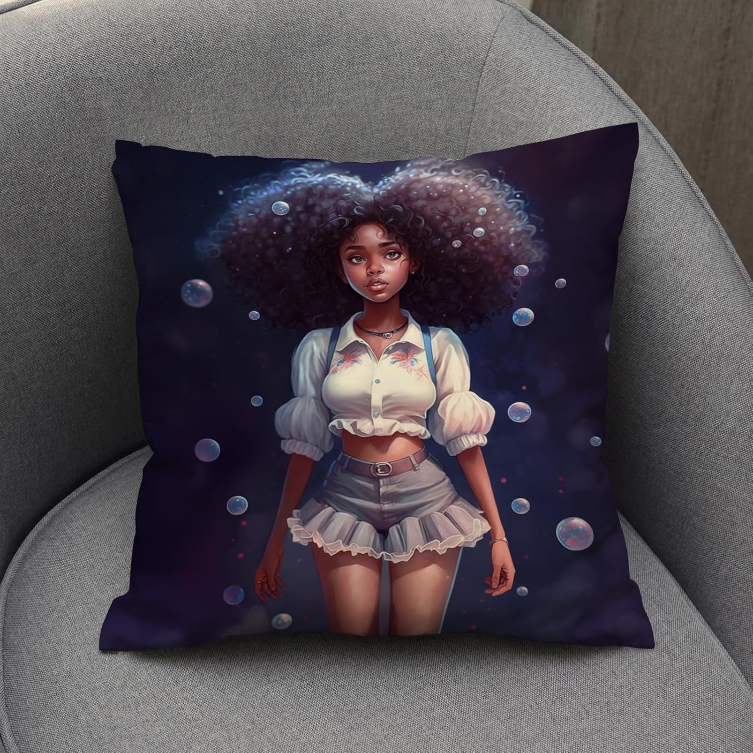 SARA NELL Black Girl Throw Pillow Cover 18x18 Inch