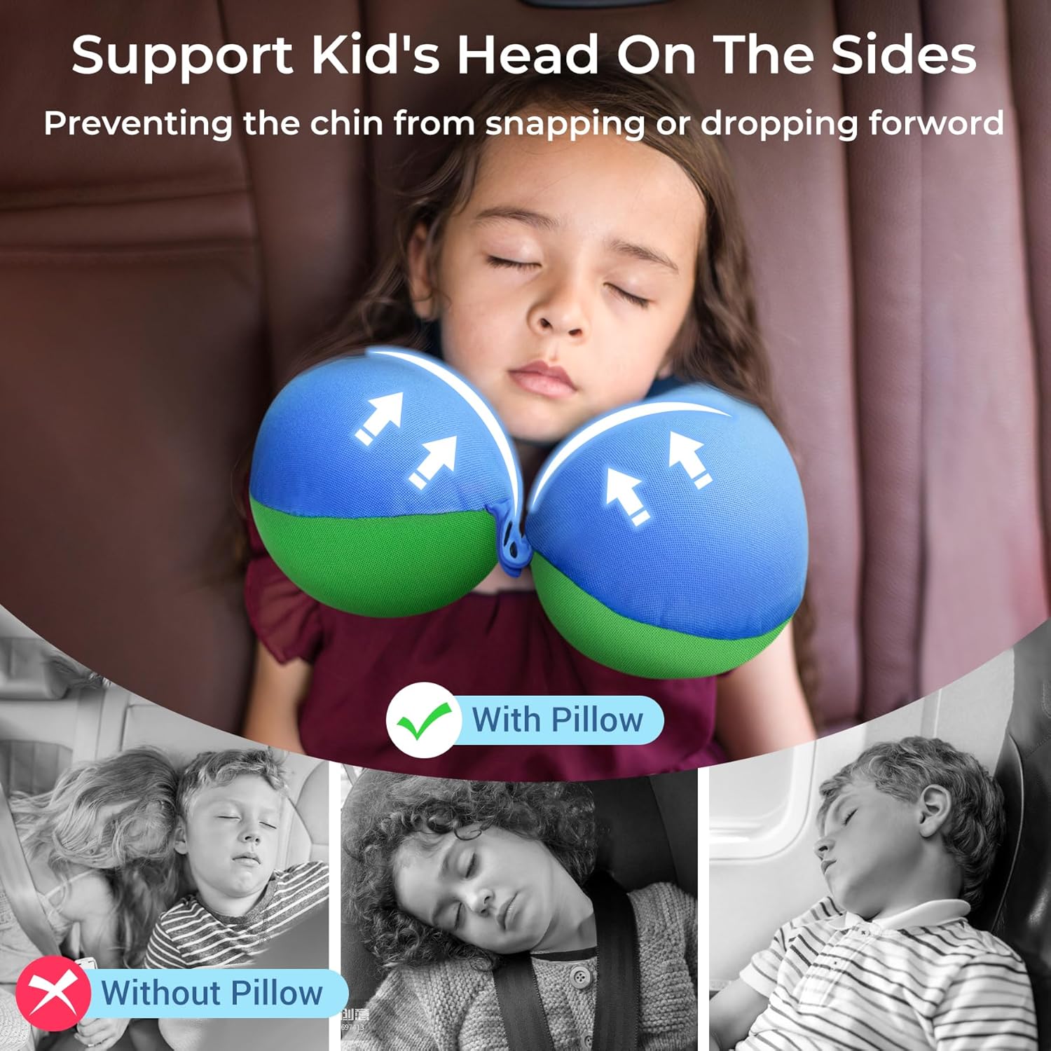COOLBEBE Kids Travel Neck Pillow 2PCS Blue Green Pink Purple