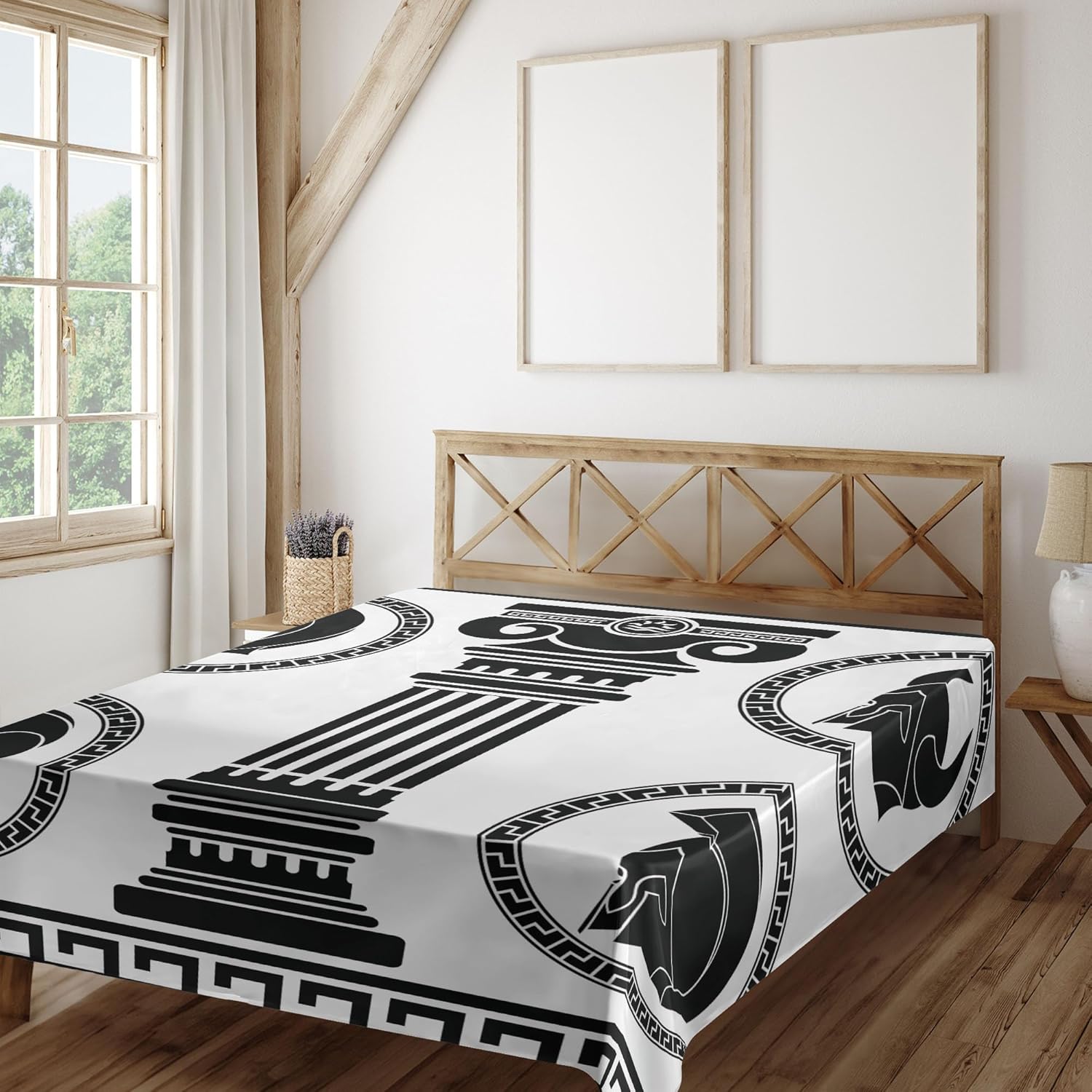Ambesonne Retro Flat Sheet Black and White Patterned