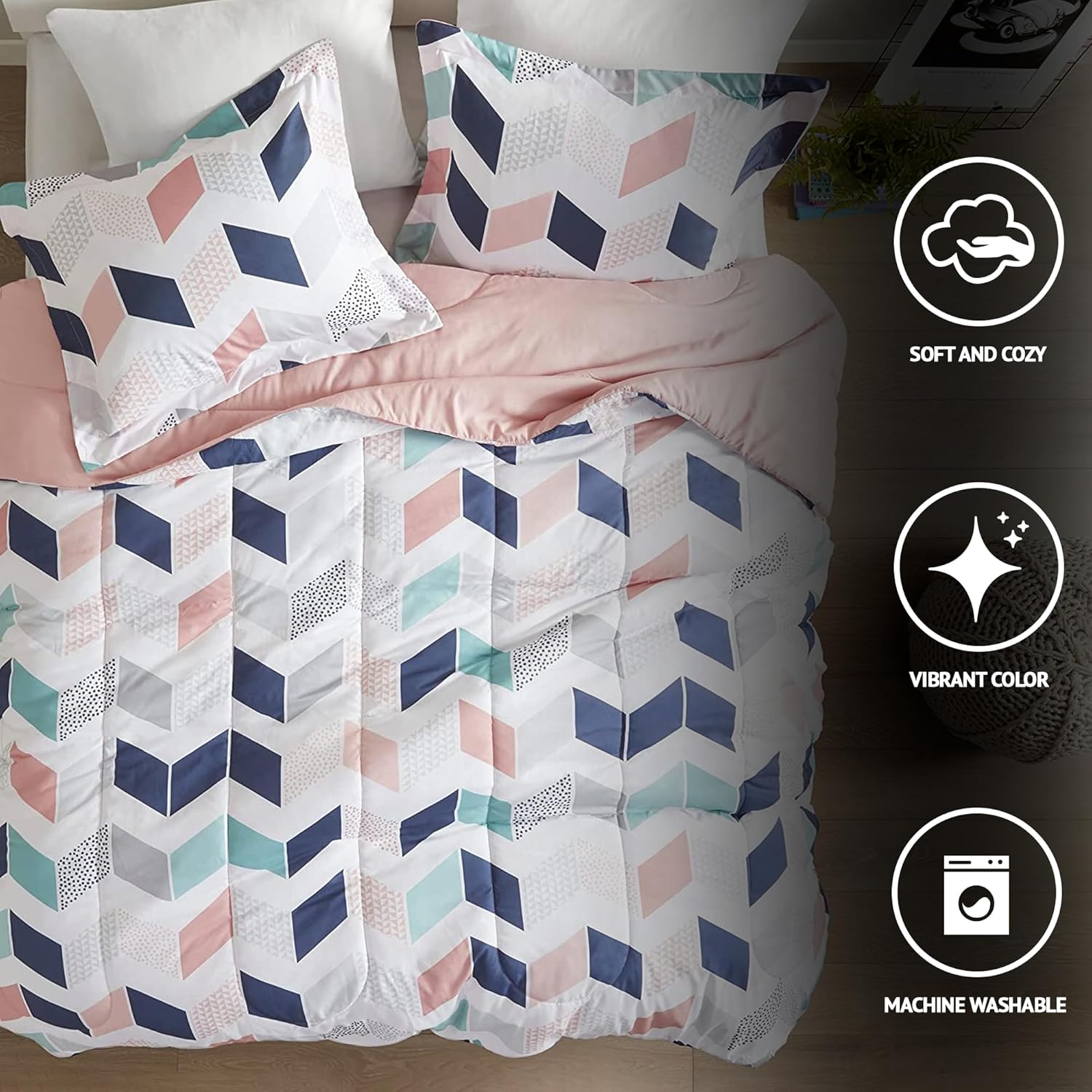 Comfort Spaces Kylar Cozy Comforter Set with Blush Ruching