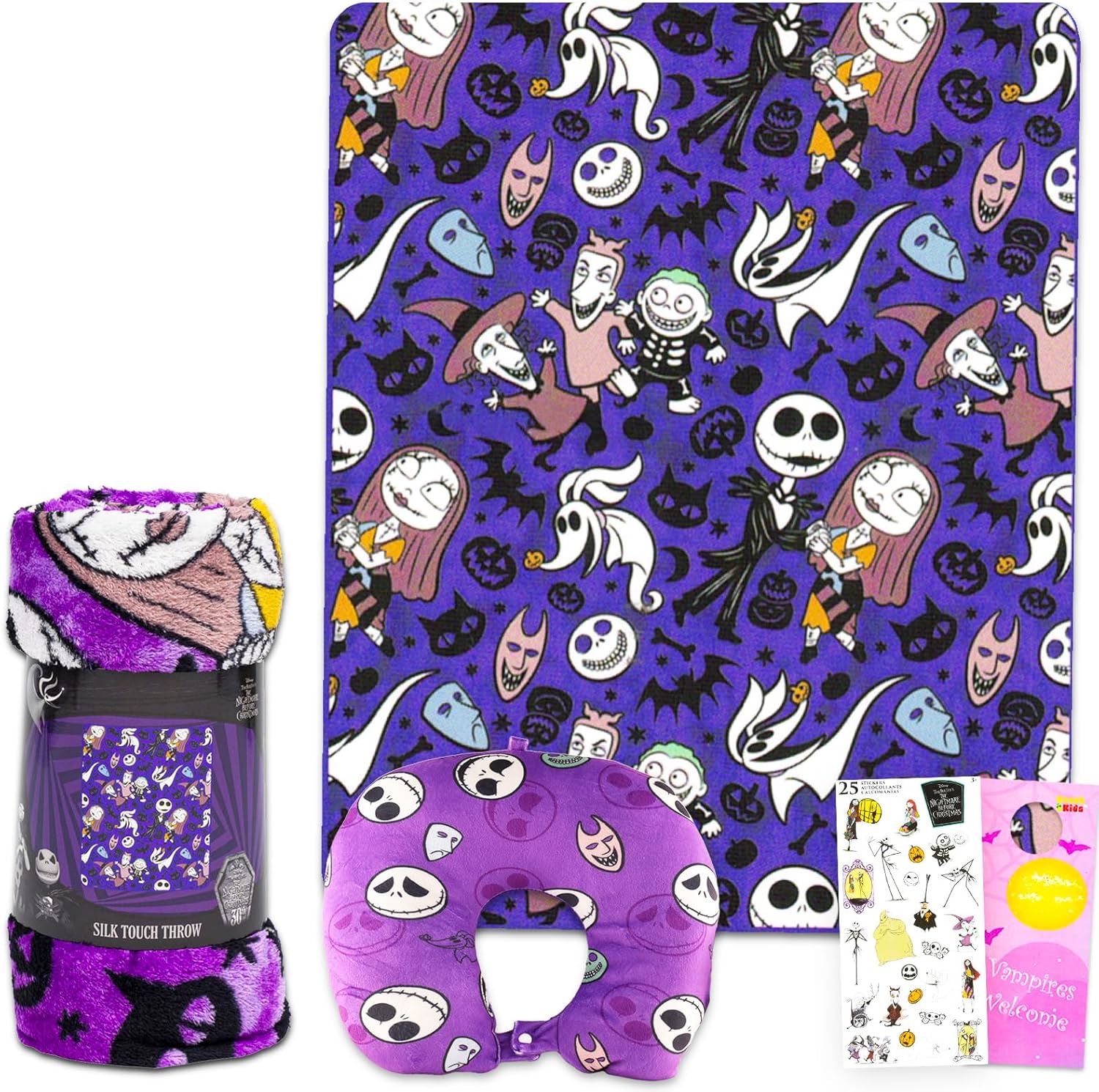 Disney Nightmare Before Christmas Travel Bundle with Blanket Pillow Stickers