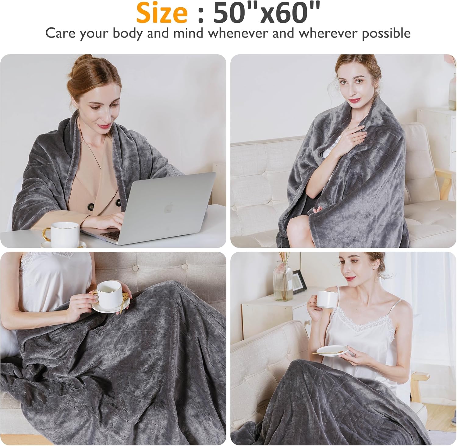 SUNVIVI Heated Throw Blanket 50x60 Grey