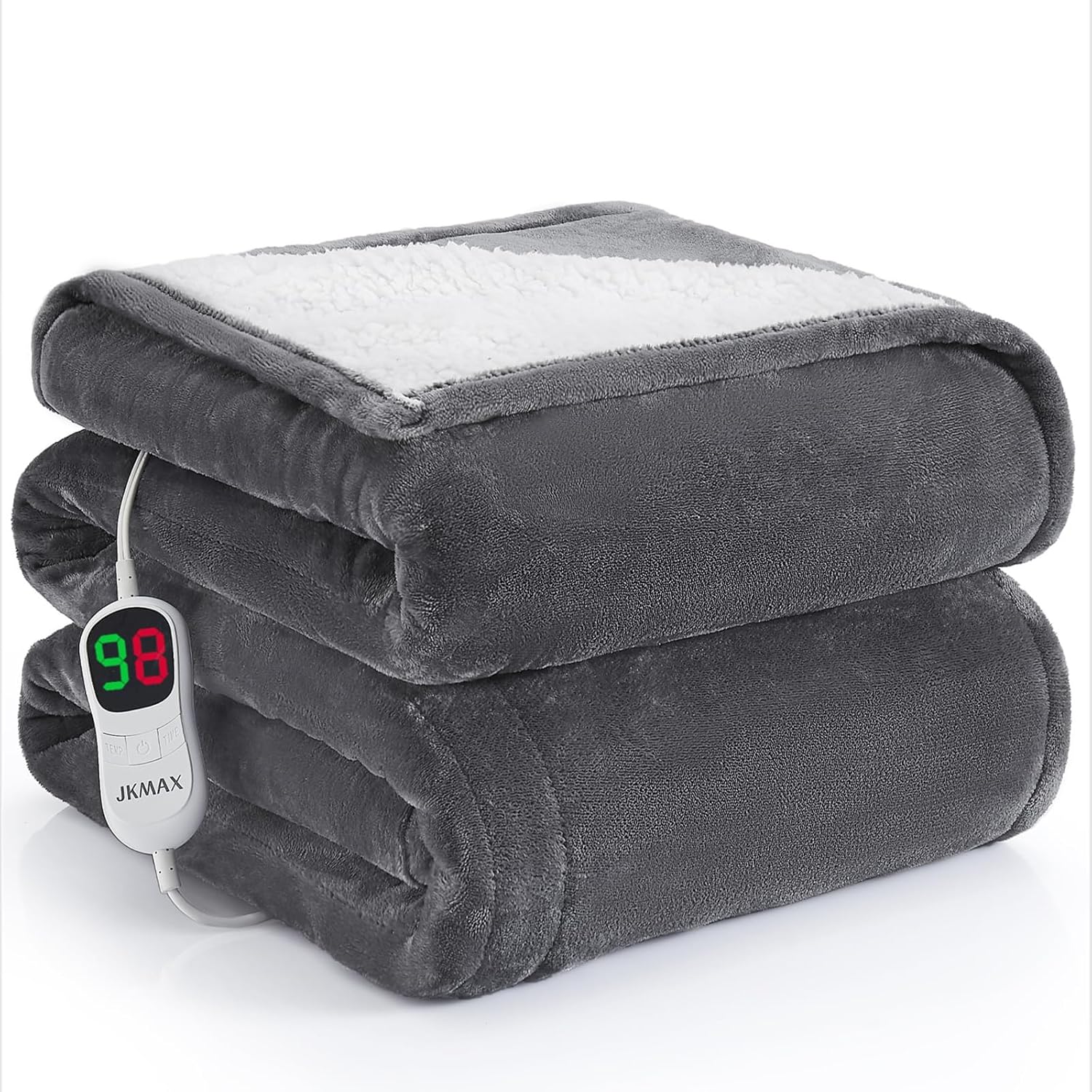 JKMAX Heated Blanket 72x84 Grey 5 Heating Levels 4H Auto Off