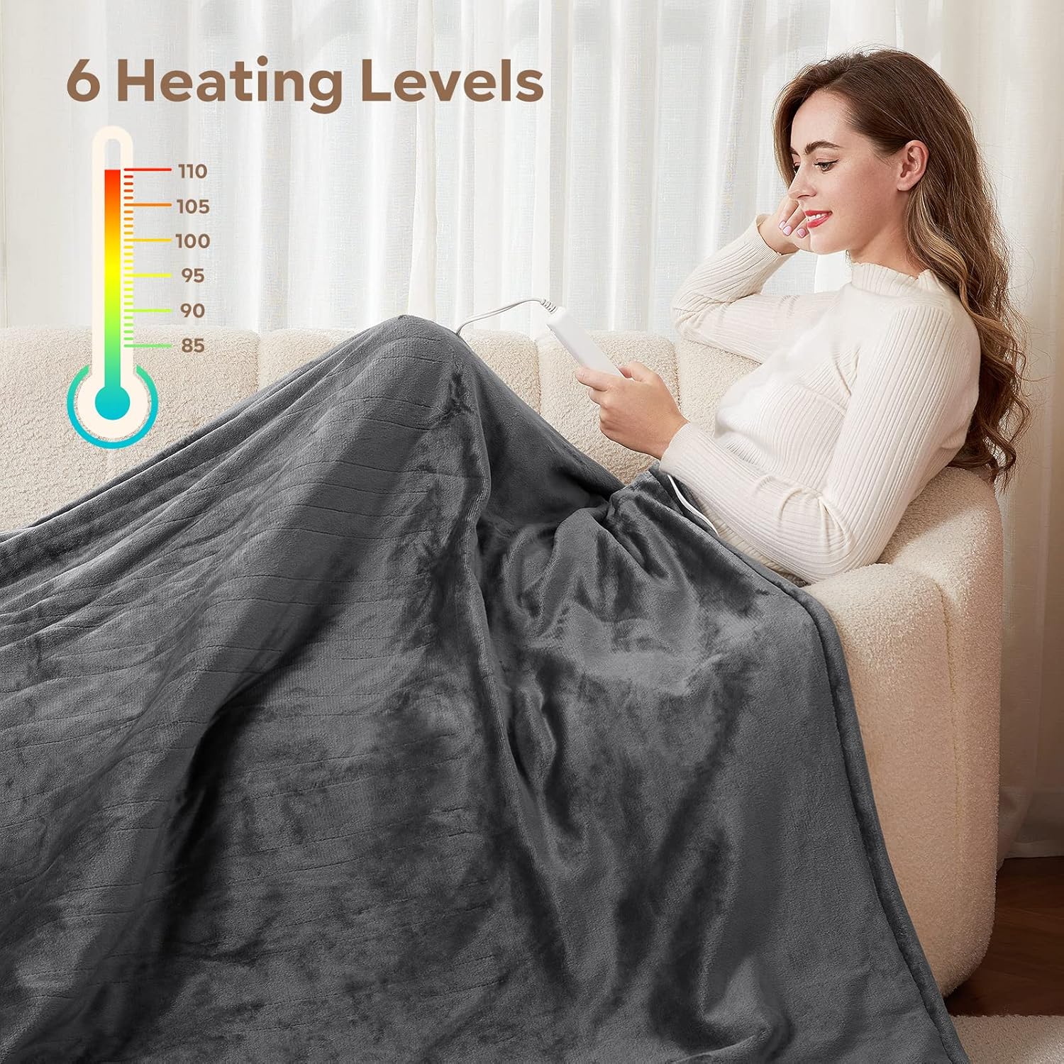 FIGERM Electric Heated Blanket Queen Size 84 x 90 Inch