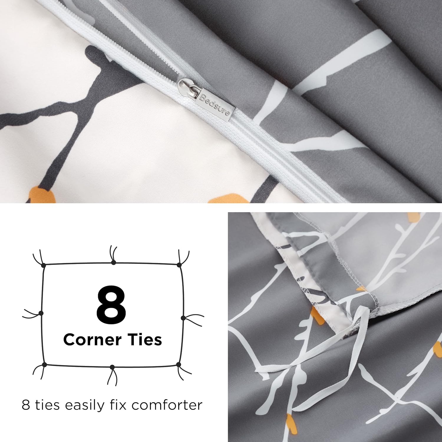 Bedsure Duvet Cover Set - Reversible Tree Branch with Zipper Closure