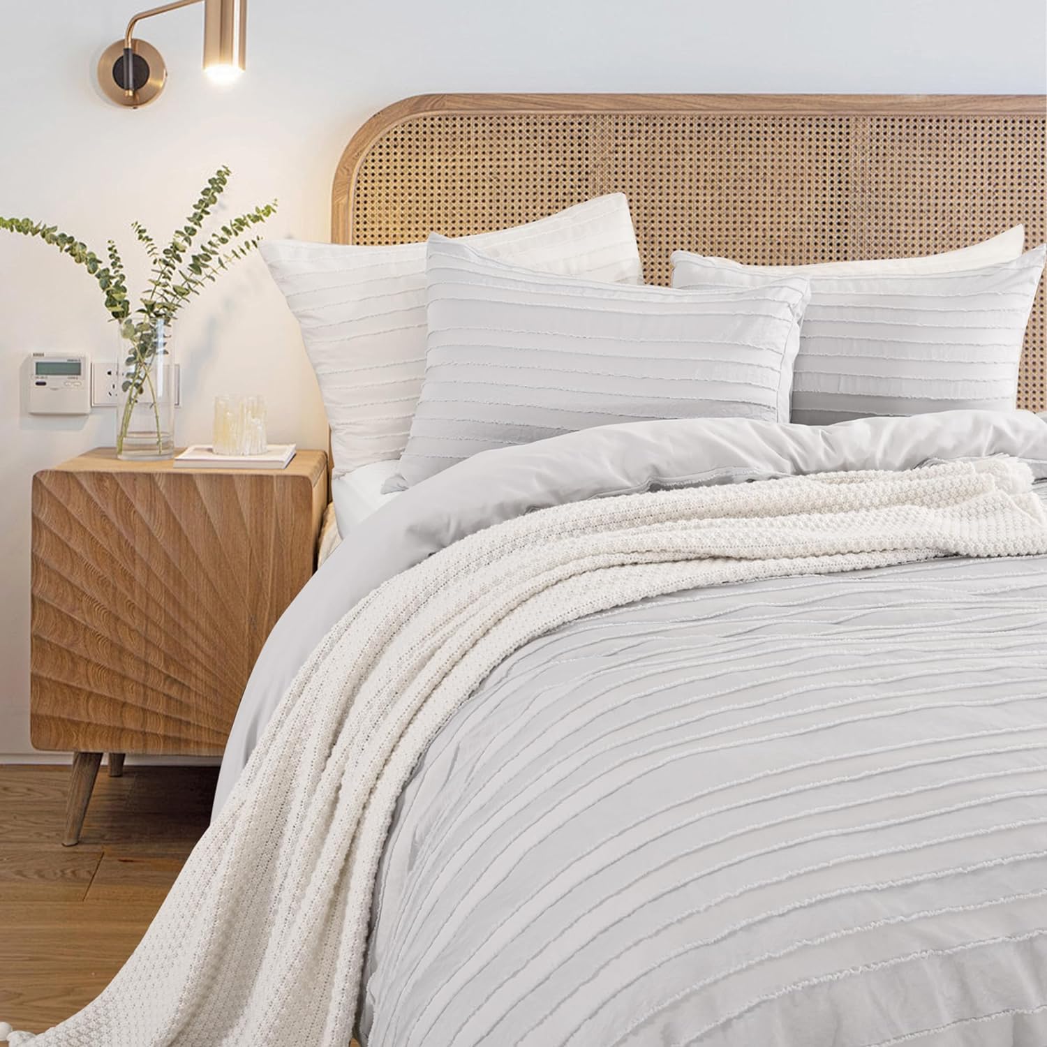 NEXHOME PRO Twin Duvet Cover Set - Light Grey Boho Tufted