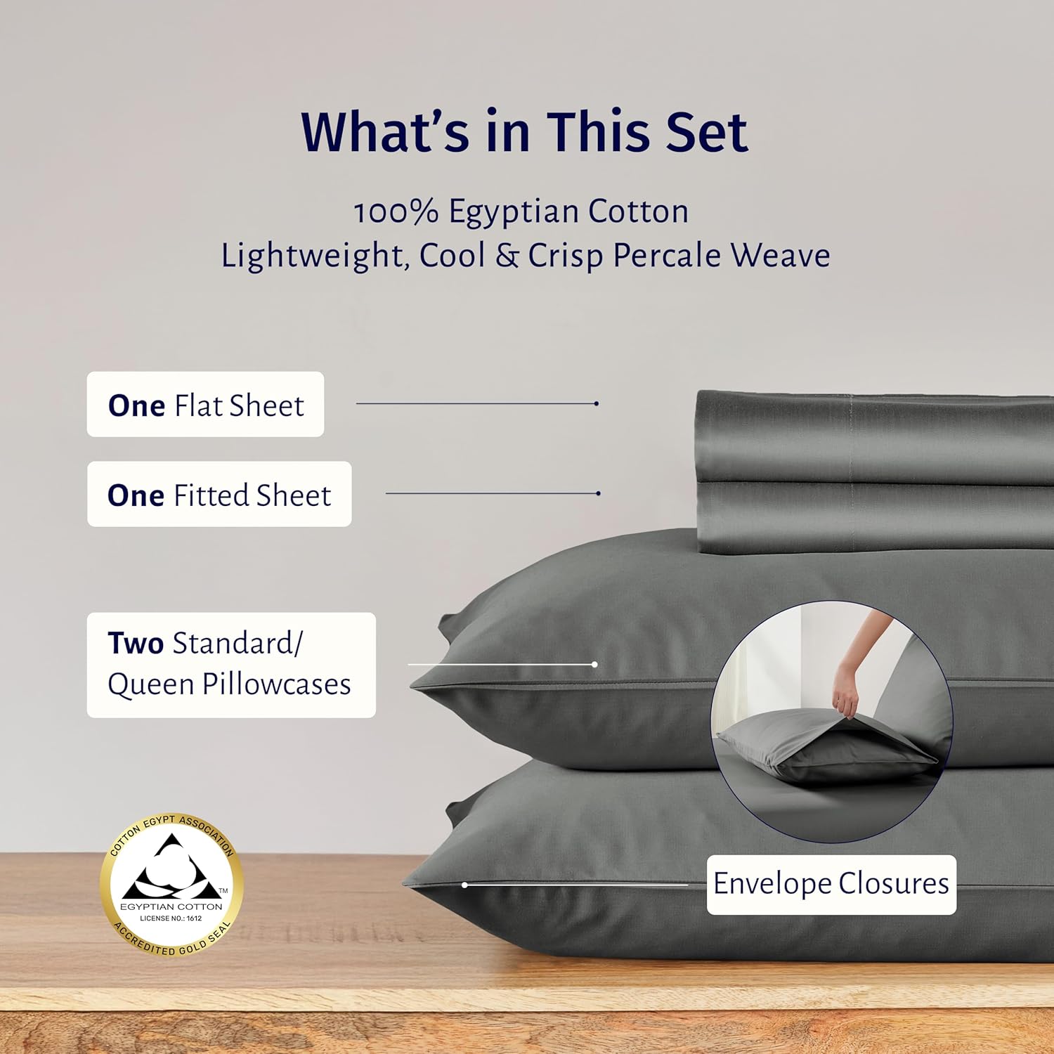 California Design Den Grey Queen Sheet Set - 100 Egyptian Cotton Percale 1