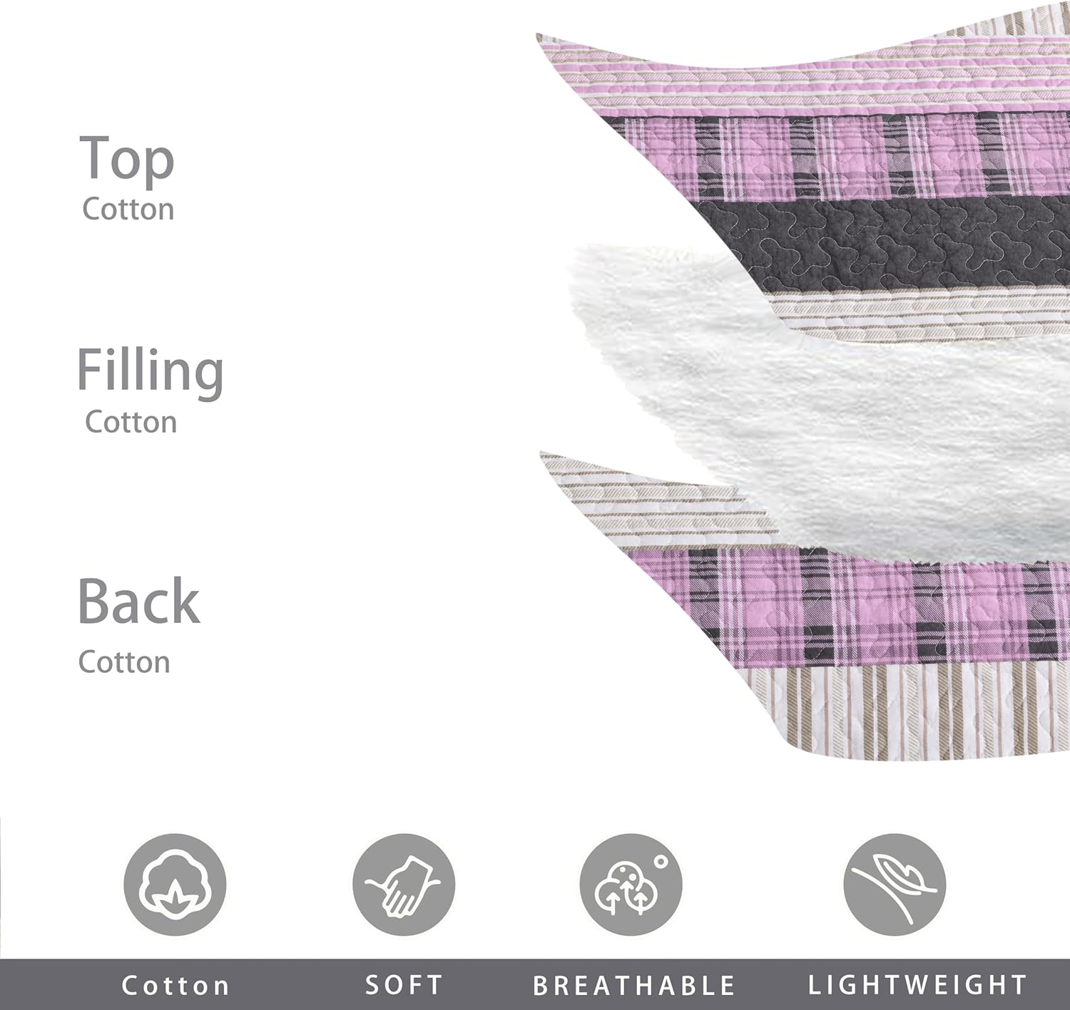 Homzard Cotton King Size Quilt Set with Plaid Striped Bedspread 1