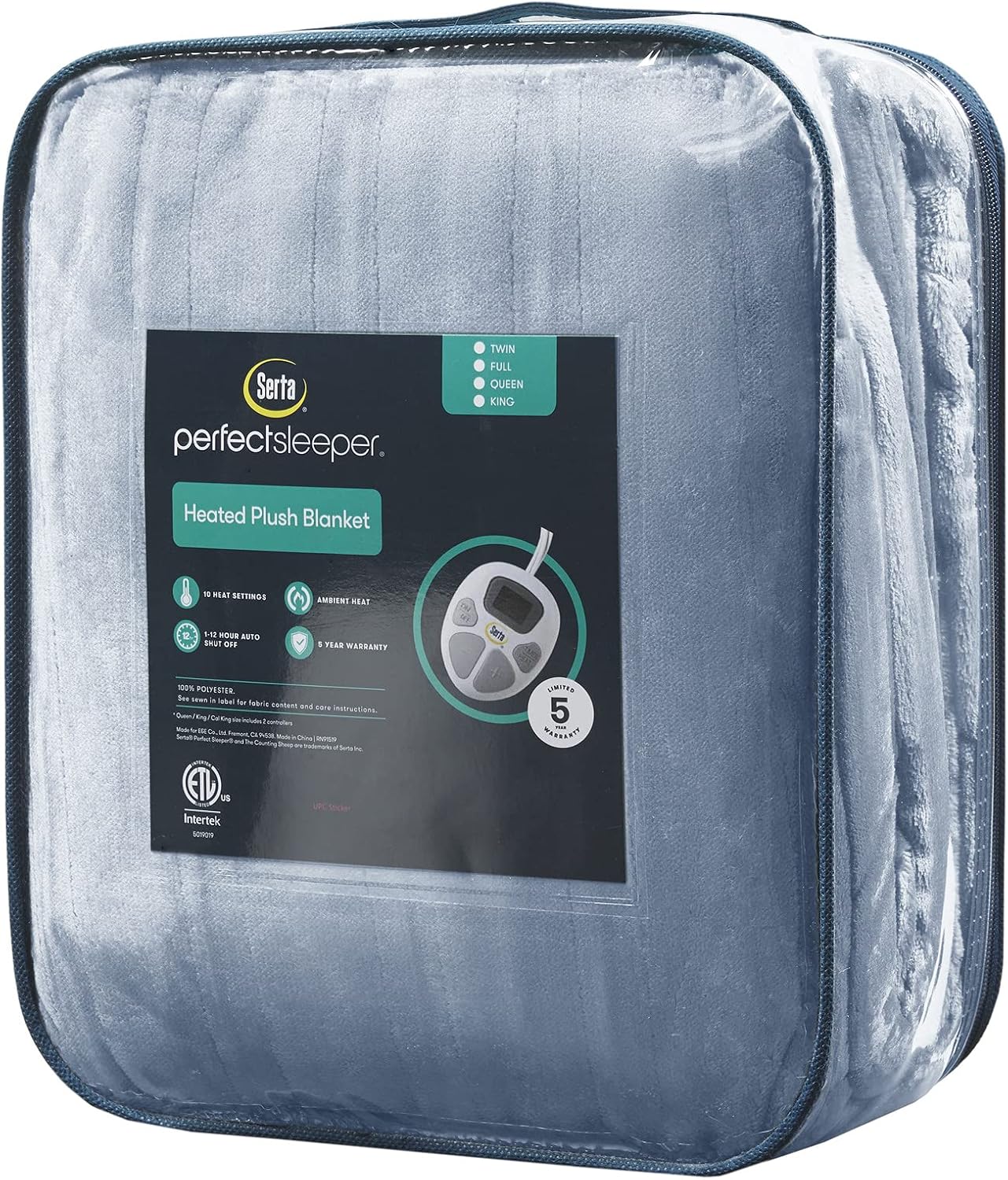Serta Luxuriously Soft Plush Electric Blanket Sea Blue Full