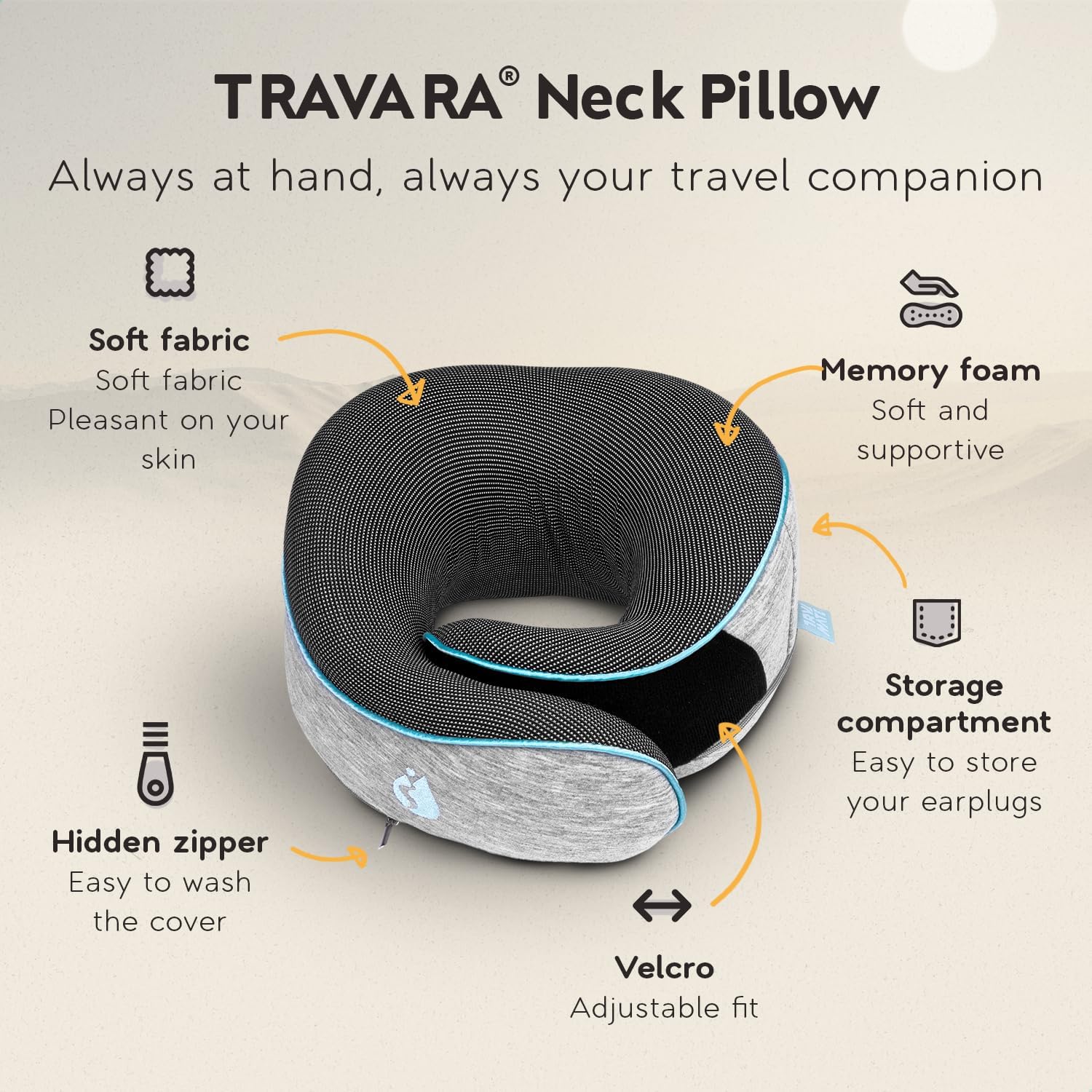 TRAVARA Memory Foam Neck Pillow for Airplanes