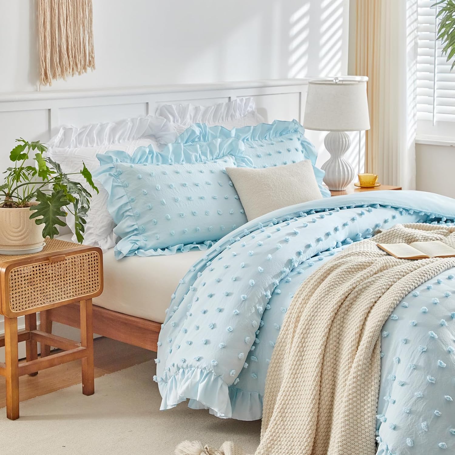 Flysheep Tufted Dots Ruffle Comforter Set Twin 3-Piece
