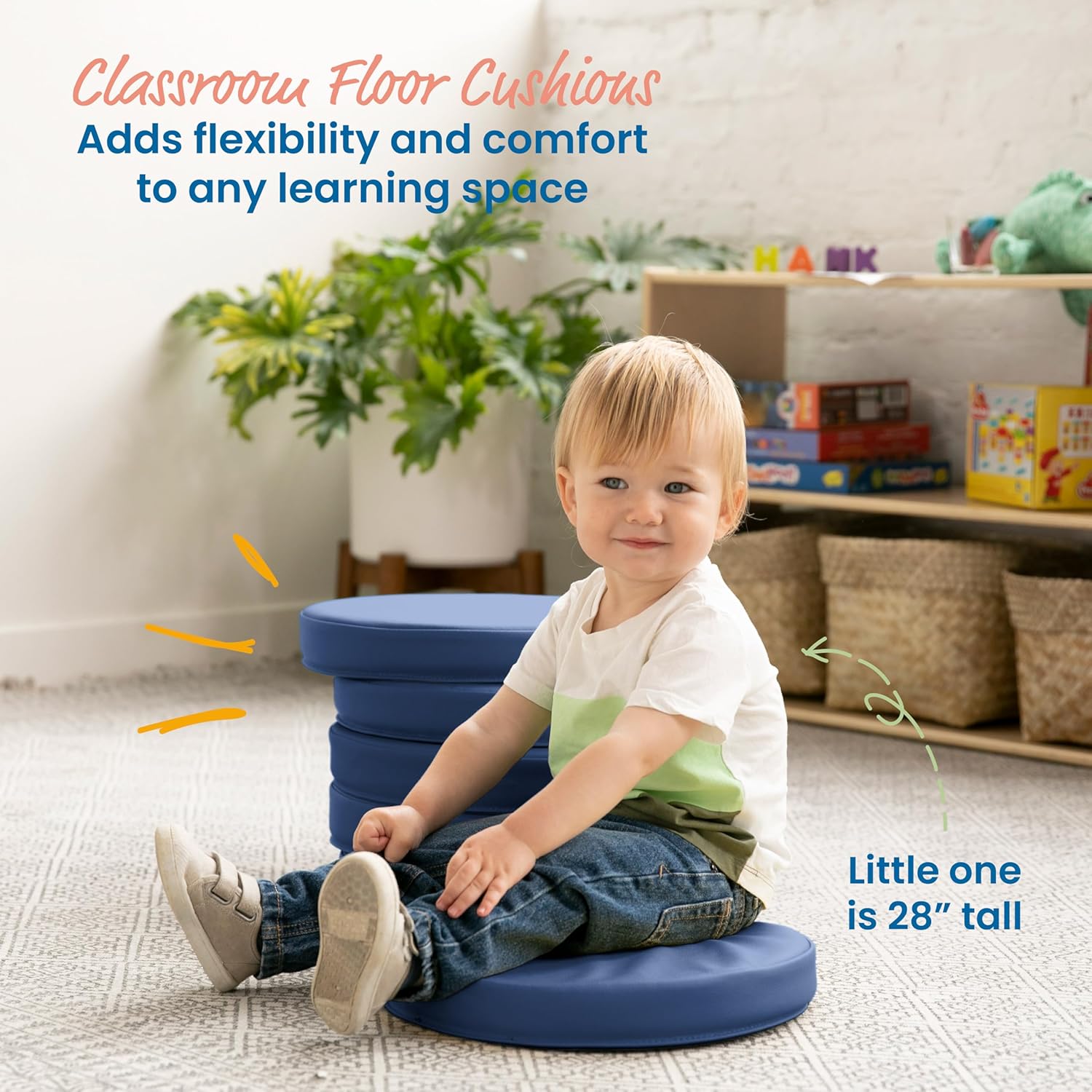 ECR4Kids SoftZone Floor Cushions 6-Piece Navy Set
