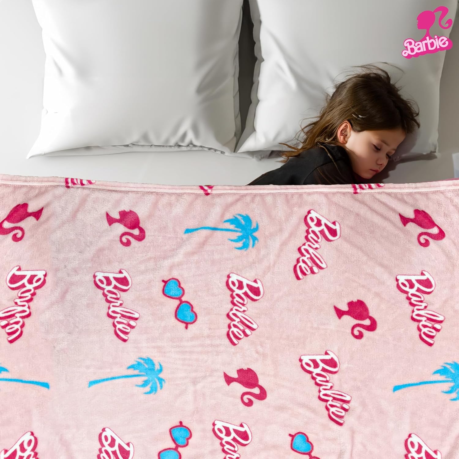 Barbie Fleece Throw Blanket 30x40 PinkWhite Officially Licensed
