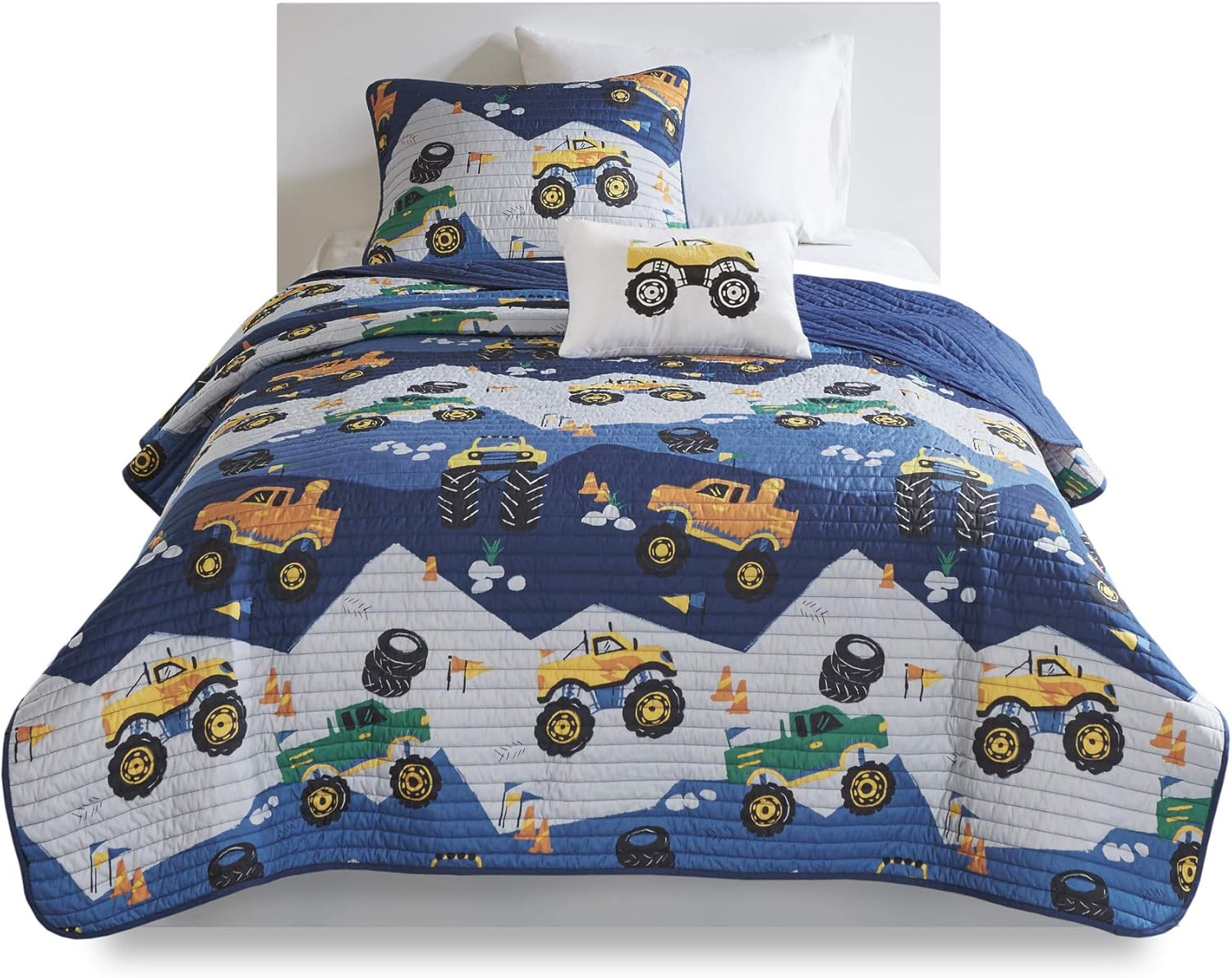 Mi Zone Kids Reversible Quilt Set with Big Wheel Monster Trucks Design