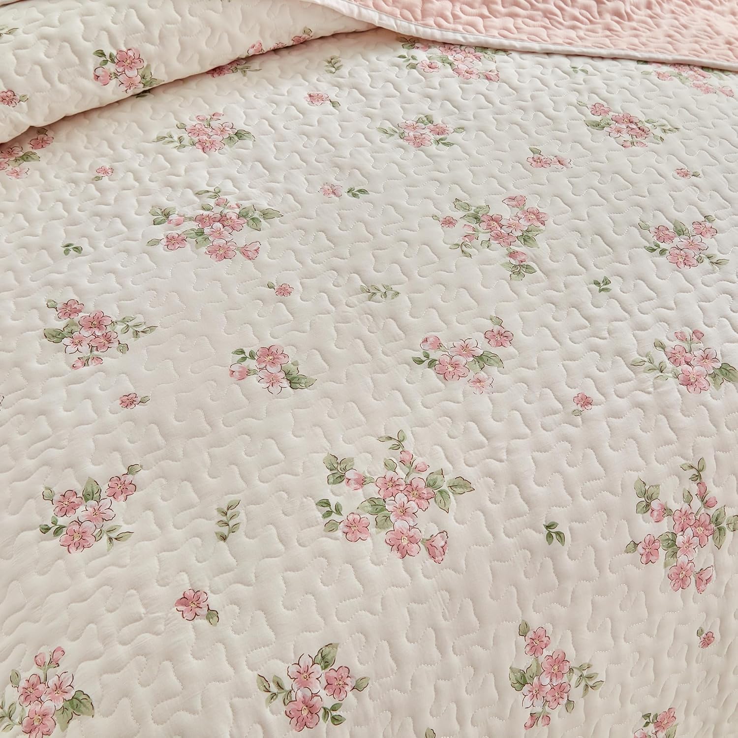 Joyreap Twin Quilt Set Floral Pink n White