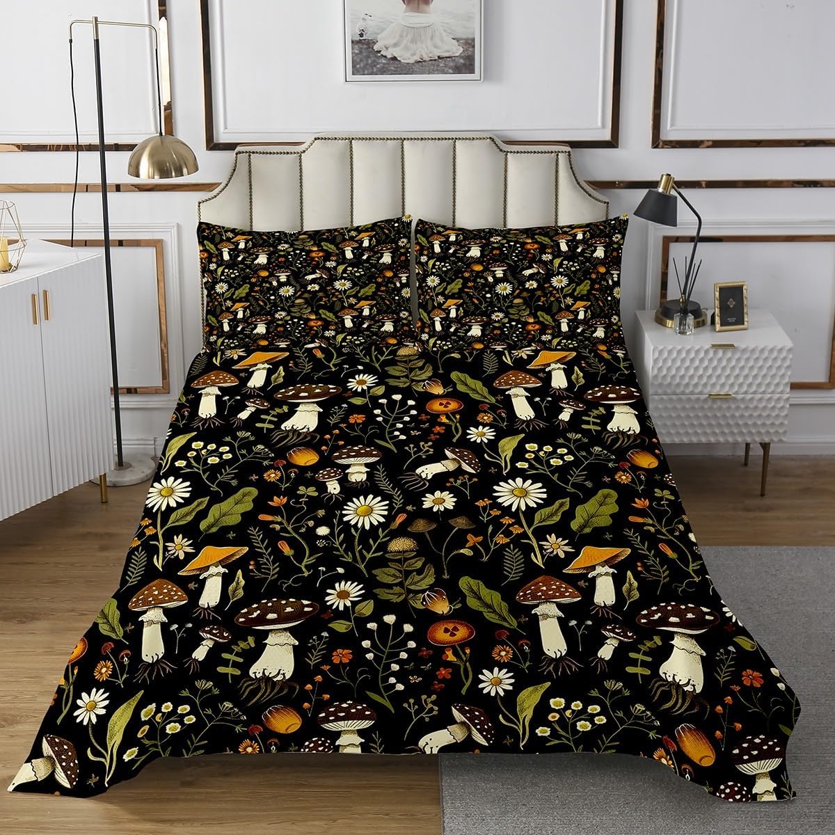 Feelyou Cute Mushroom Bedspread Kids Floral Pattern Quilted Coverlet Set