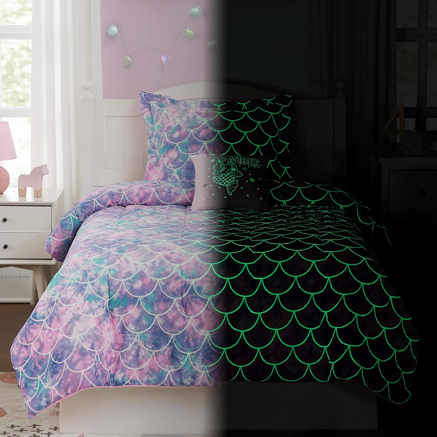Glow in The Dark Mermaid Comforter Set for Girls 1