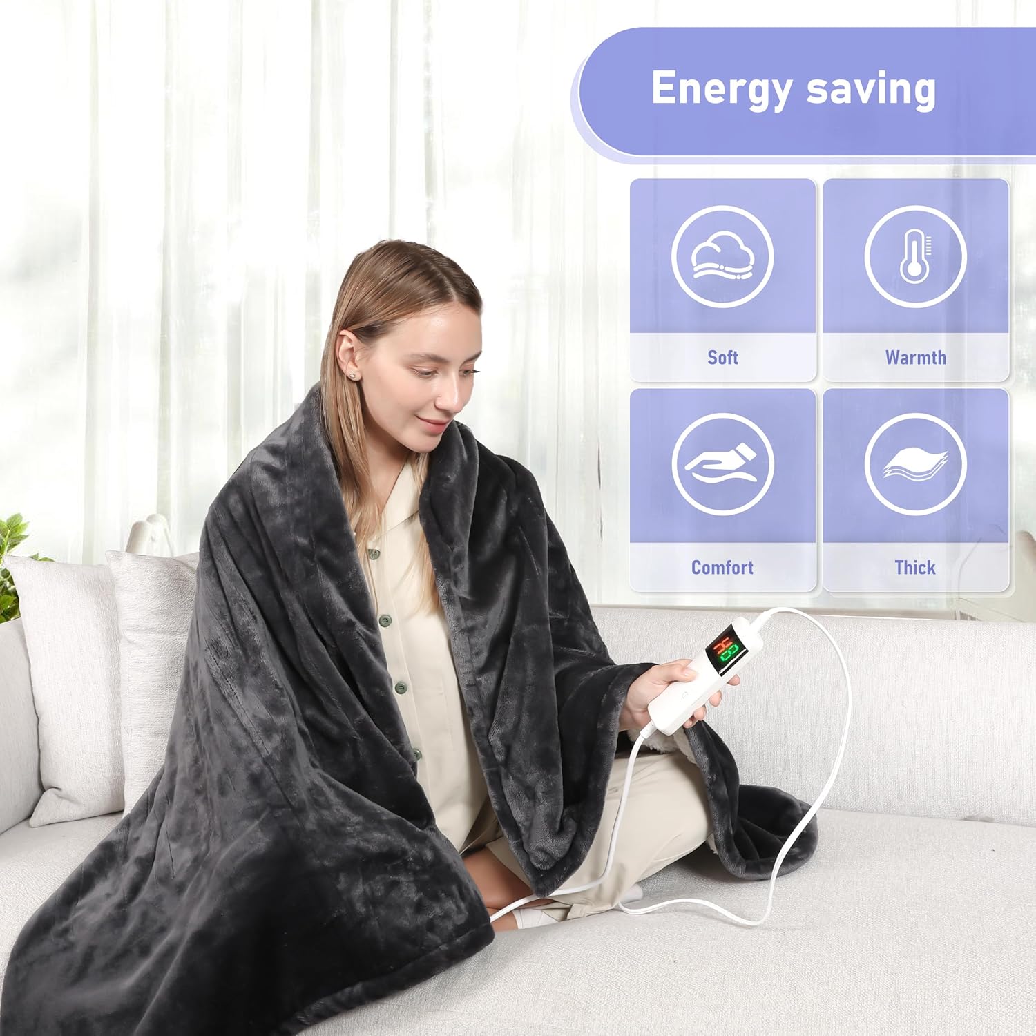 Cushious Heated Blanket Throw - 10 Heat Levels 8-Hour Auto Off